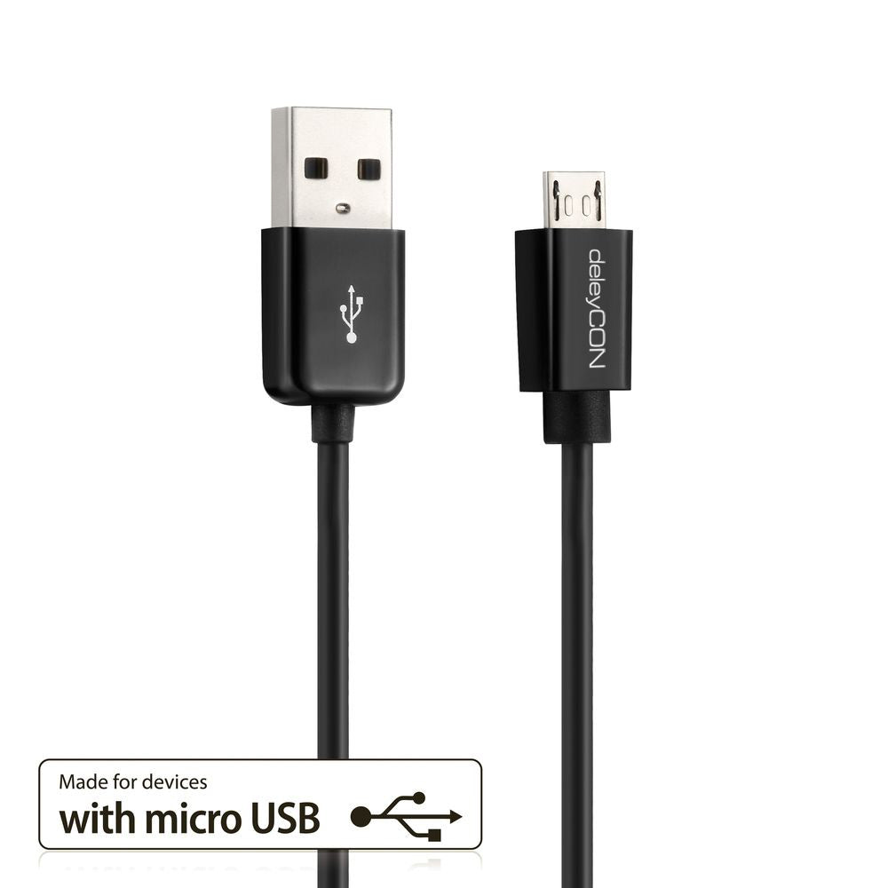 deleyCON USB-A auf Micro-USB-B Kabel – USB 2.0 (480 Mbit/s) – 3 m – Schwarz – für Galaxy S5 und mehr