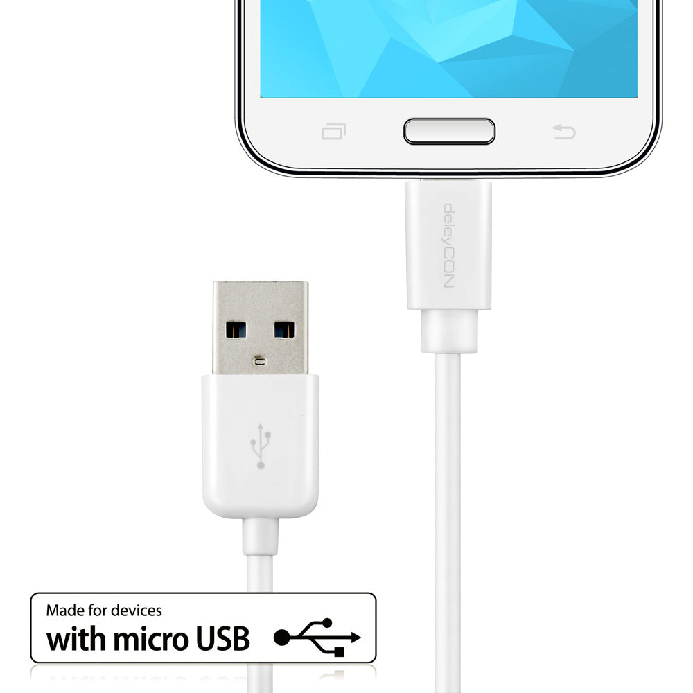 deleyCON USB-A auf Micro-USB-B Kabel – USB 2.0 (480 Mbit/s) – 2 m – Weiss – für Galaxy S5, Kindle Fire HD usw.