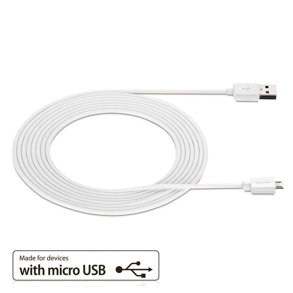 deleyCON USB-A auf Micro-USB-B Kabel – USB 2.0 (480 Mbit/s) – 2 m – Weiss – für Galaxy S5, Kindle Fire HD usw.