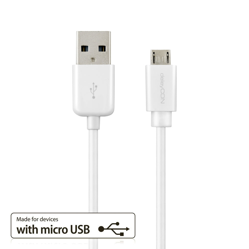 deleyCON USB-A auf Micro-USB-B Kabel – USB 2.0 (480 Mbit/s) – 2 m – Weiss – für Galaxy S5, Kindle Fire HD usw.