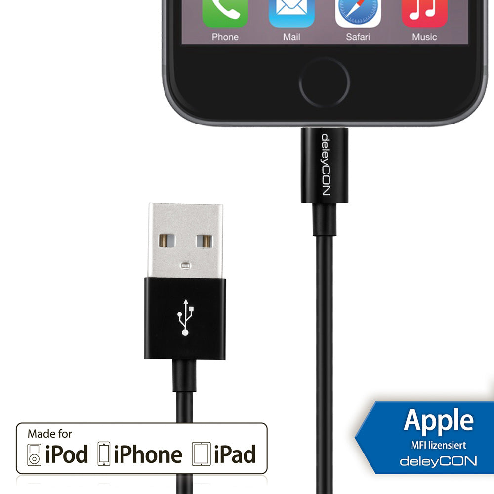 DeleyCON Daten- & Ladekabel – USB-A auf Lightning 0,5 m, MFi zertifiziert – für iPhone/iPad
