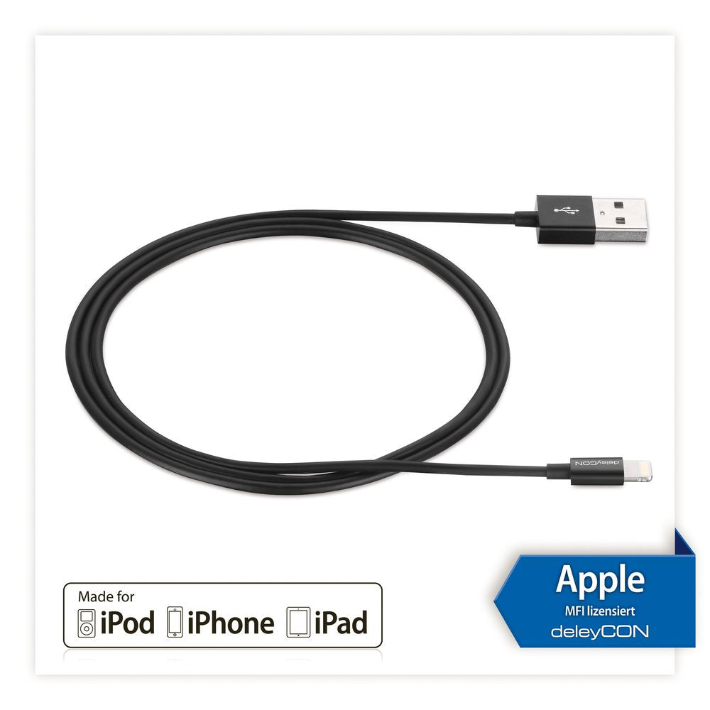 deleyCON Kabel – USB-A auf Lightning 0,15 m, MFi zertifiziert – für iPhone/iPad