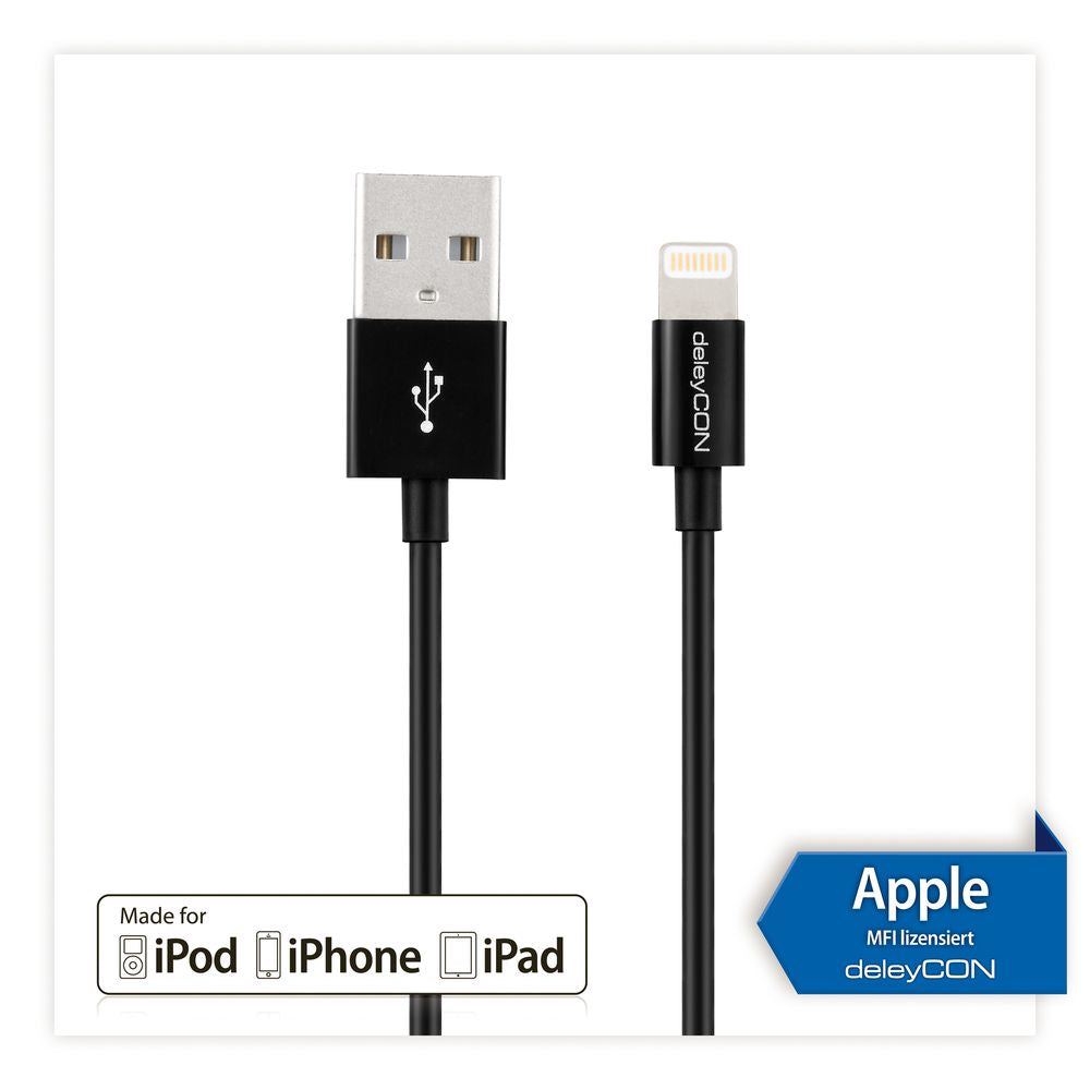 deleyCON Kabel – USB-A auf Lightning 0,15 m, MFi zertifiziert – für iPhone/iPad