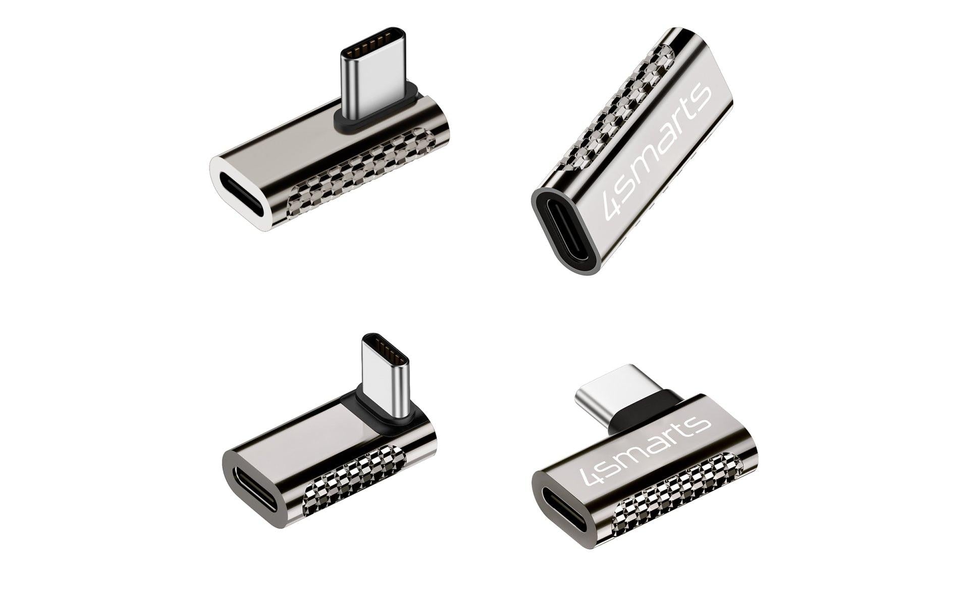 4smarts USB-Adapter USB-C auf USB-C – USB 3.2 Gen 2x2 (20 Gbit/s) – Abgewinkelt – Silber – 4er-Set
