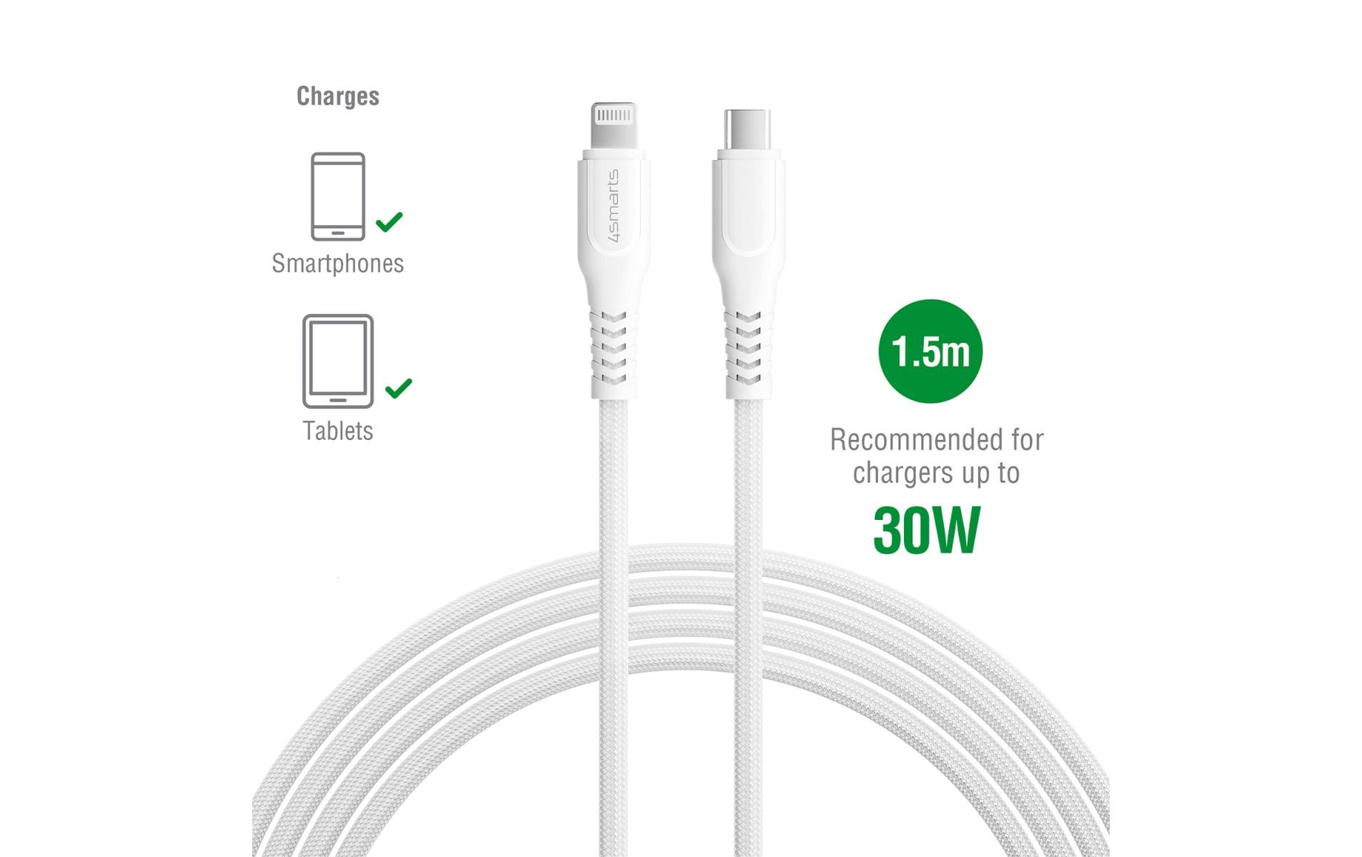 4smarts Kabel – USB-C auf Lightning 1,5 m, PD 30 W, MFi zertifiziert, geflochten – für iPhone/iPad