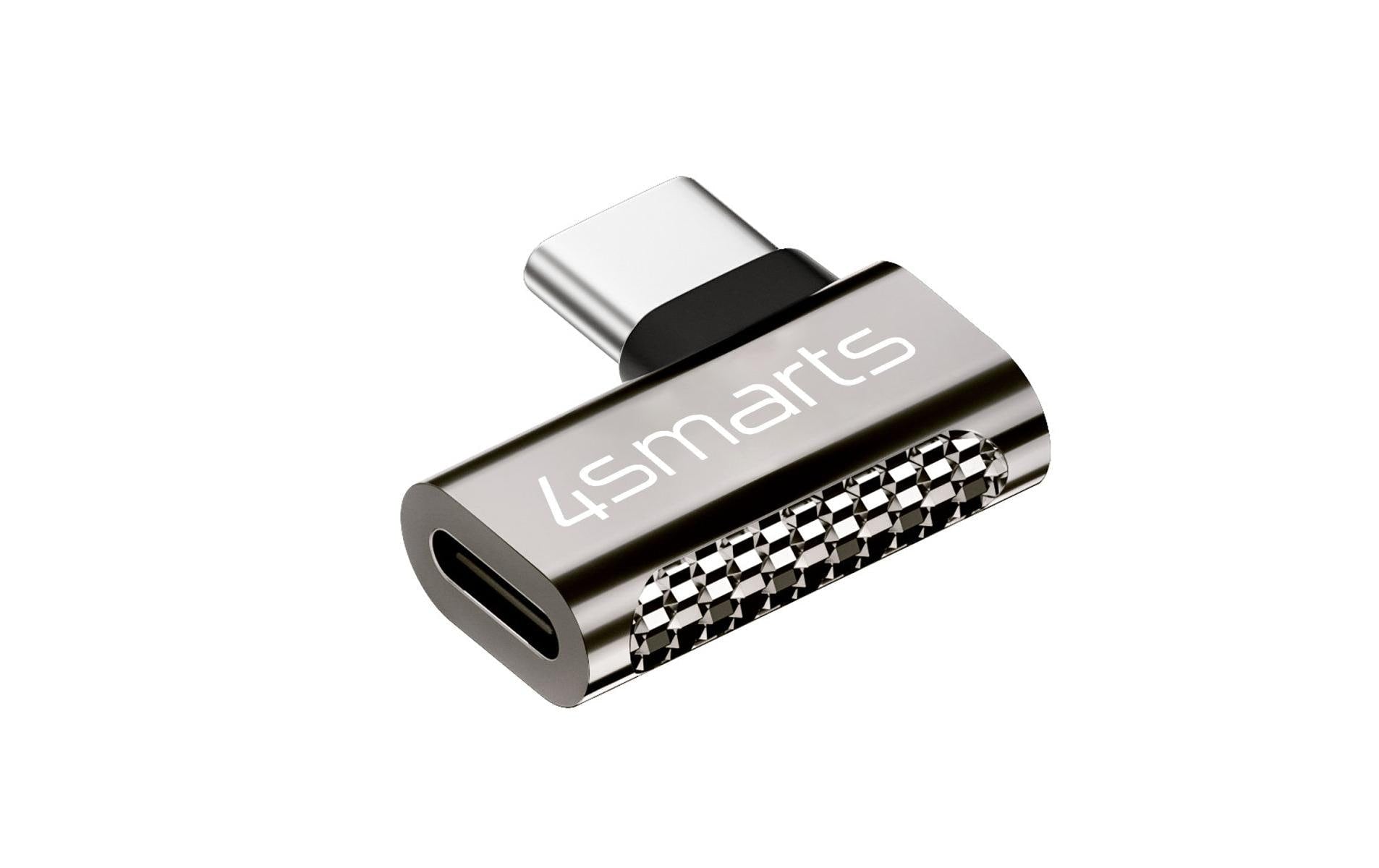 4smarts USB-Adapter USB-C auf USB-C – USB 3.2 Gen 2x2 (20 Gbit/s) – Abgewinkelt – Silber – 4er-Set