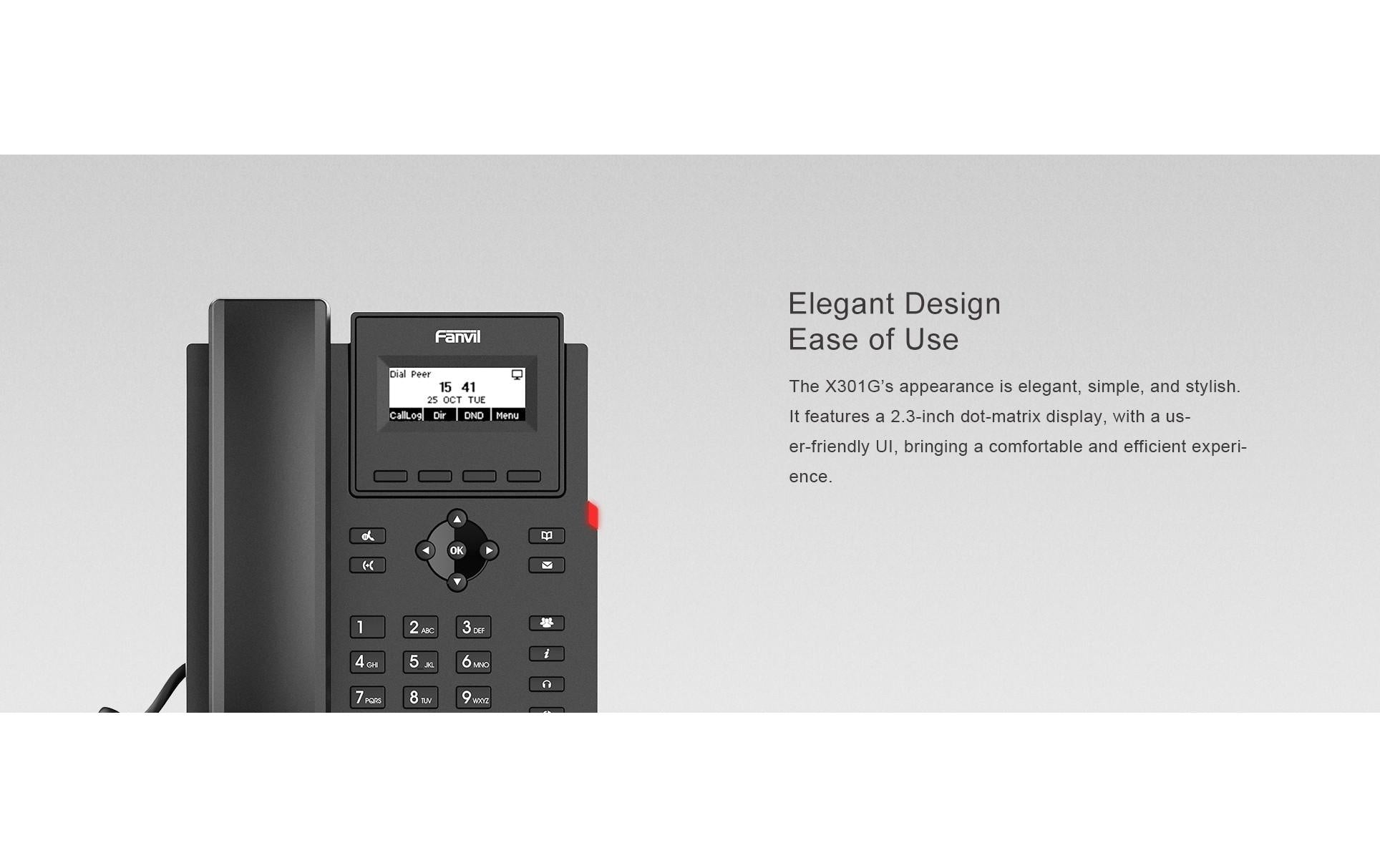 Fanvil X301G – IP-Telefon, 2 SIP-Konten, 2,3", Gigabit, PoE, für Yeastar, Schwarz