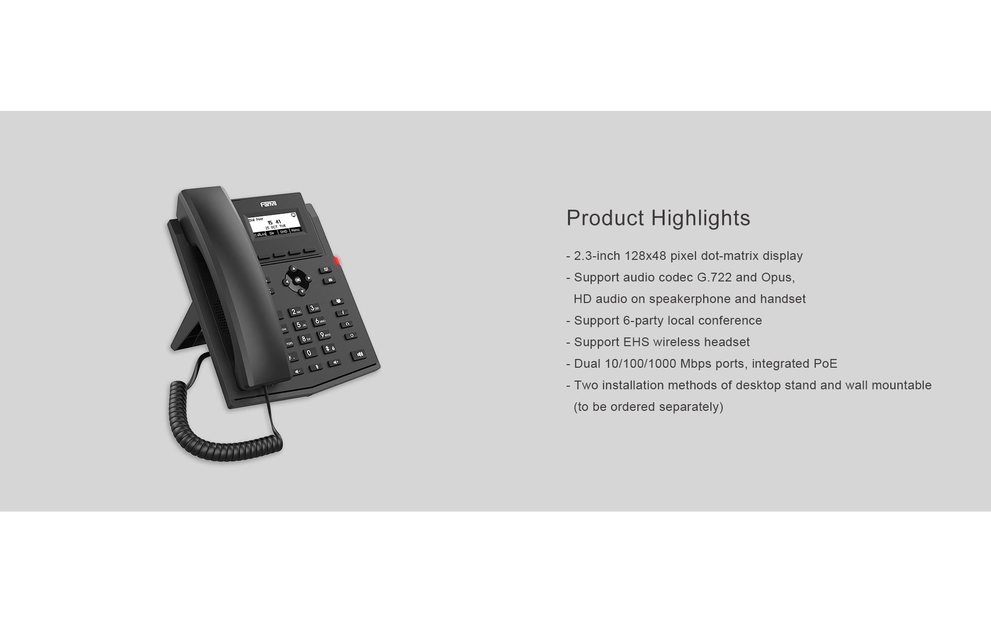 Fanvil X301G – IP-Telefon, 2 SIP-Konten, 2,3", Gigabit, PoE, für Yeastar, Schwarz