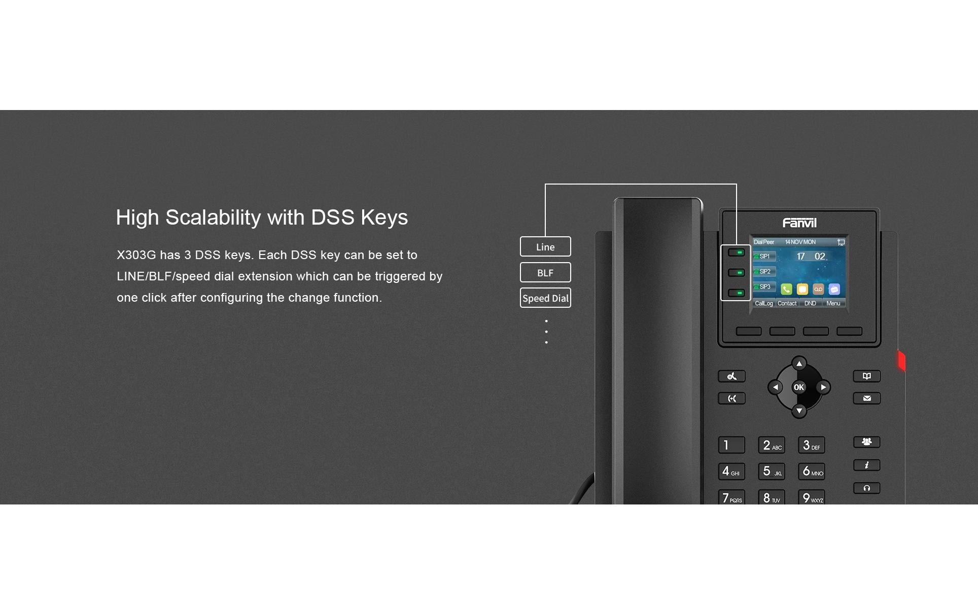 Fanvil X303G – SIP-Tischtelefon, 4 SIP-Konten, PoE, 2,4" Display