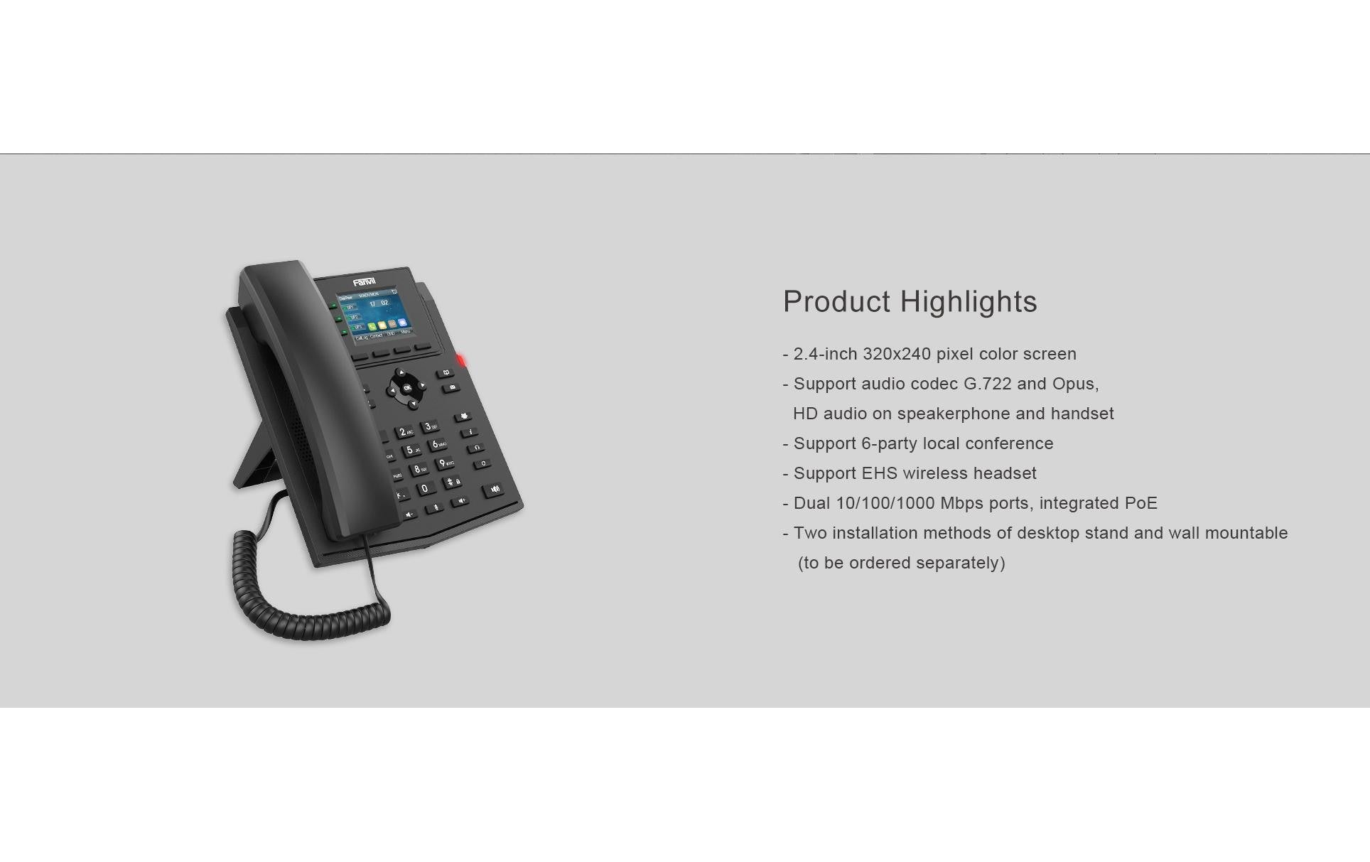 Fanvil X303G – SIP-Tischtelefon, 4 SIP-Konten, PoE, 2,4" Display
