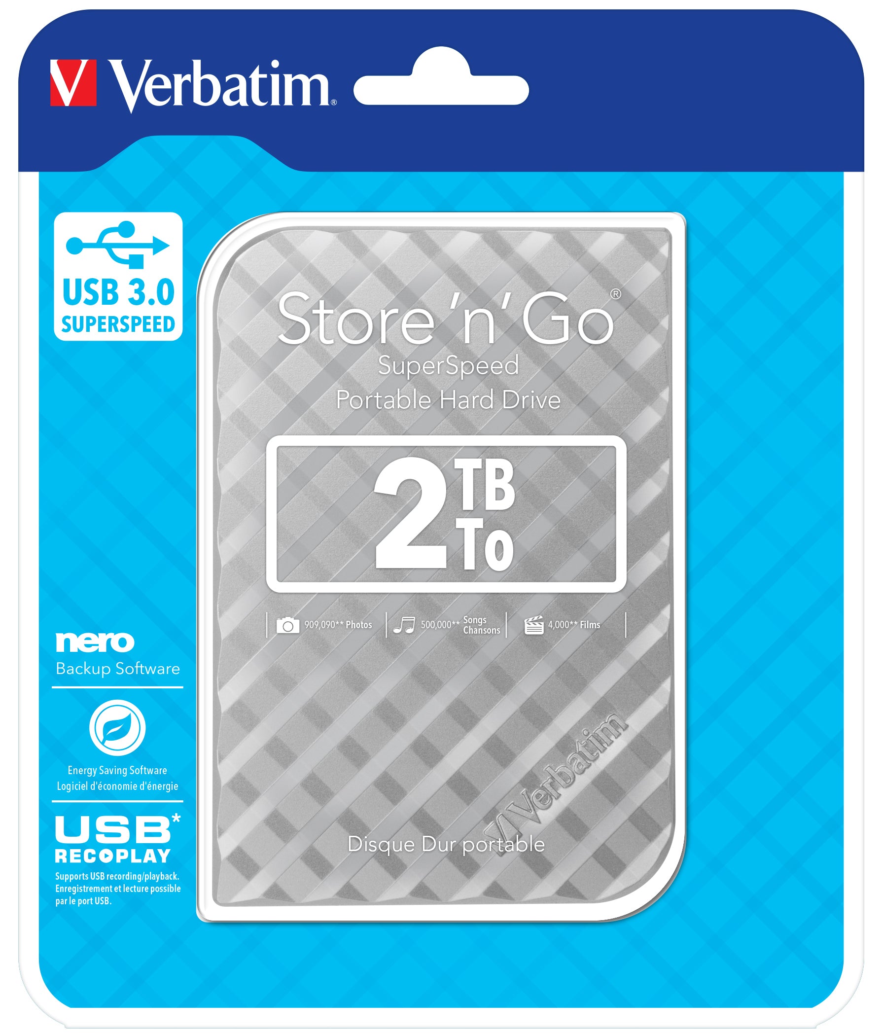 Verbatim Store n Go 3.0 Portable Festplatte – 2 TB, USB 3.0, 2,5"