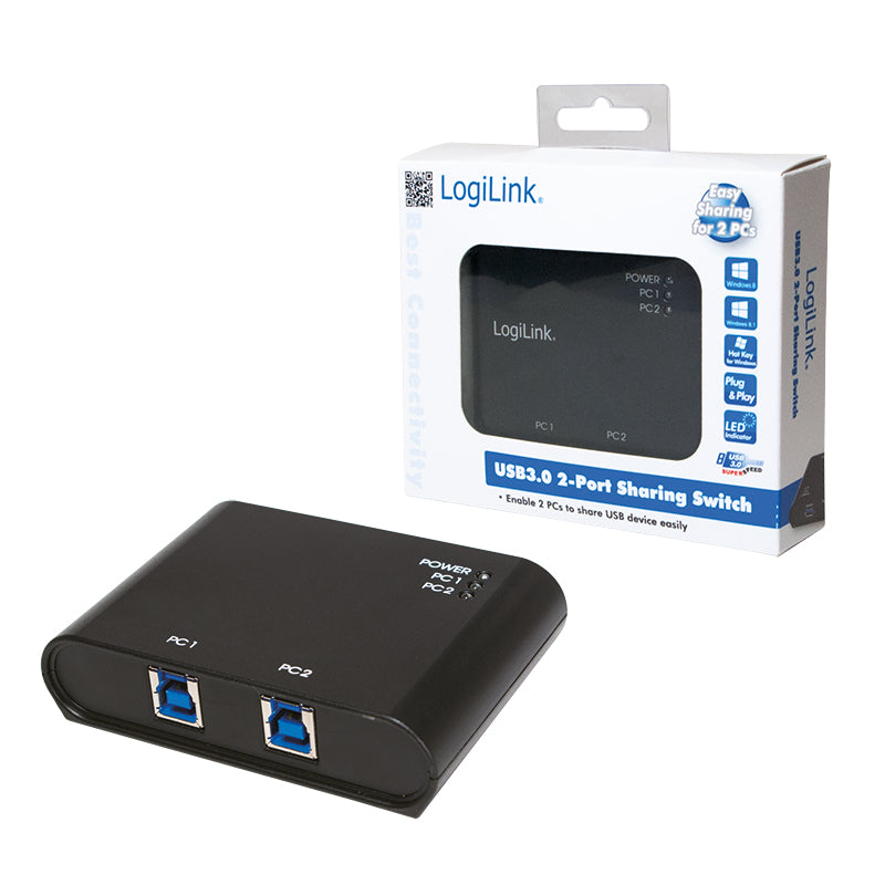 LogiLink UA0216 USB-Hub – USB-A, 2× USB-B, 1× USB-A, 5 Gbit/s, für Windows/Mac
