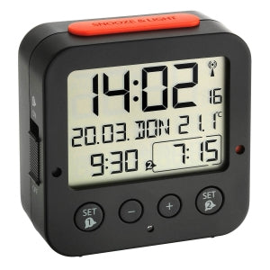 TFA-Dostmann TFA Dostmann BINGO Digitalwecker – Funk, Schlummerfunktion, Thermometer, 8,1 × 8,1 × 3,3 cm, Schwarz