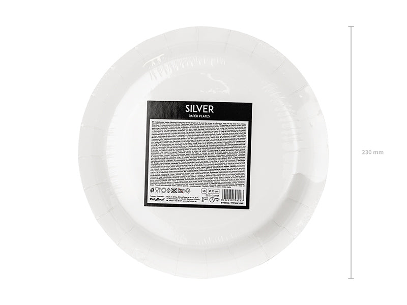 PartyDeco Teller, Papier/Karton rund – Ø 23 cm – silber – 6 Stk.