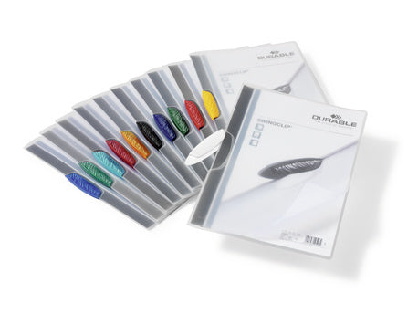 Durable Klemmhefter A4, 30 Blatt, Transparent, Assortiert – 5 Stück