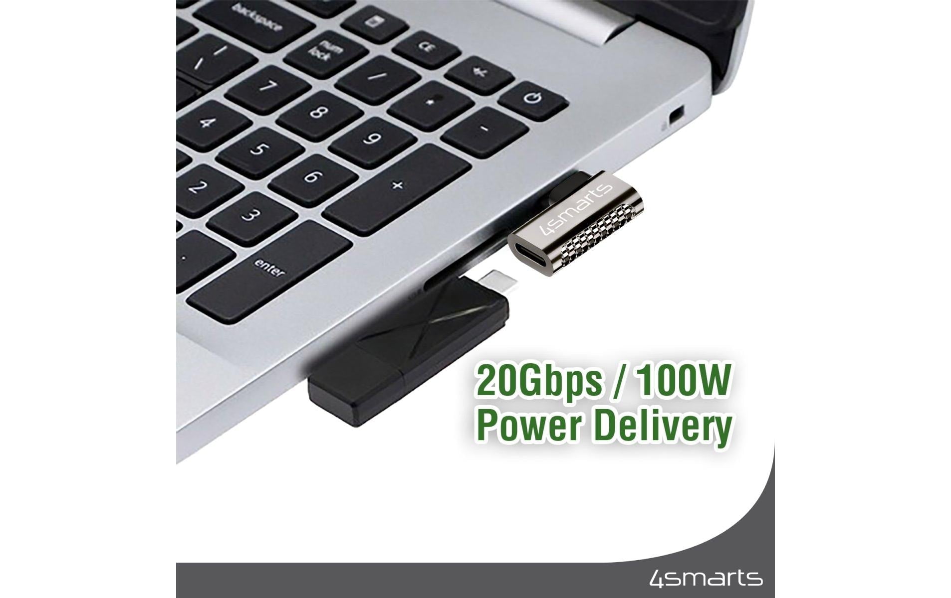 4smarts USB-Adapter USB-C auf USB-C – USB 3.2 Gen 2x2 (20 Gbit/s) – Abgewinkelt – Silber – 4er-Set