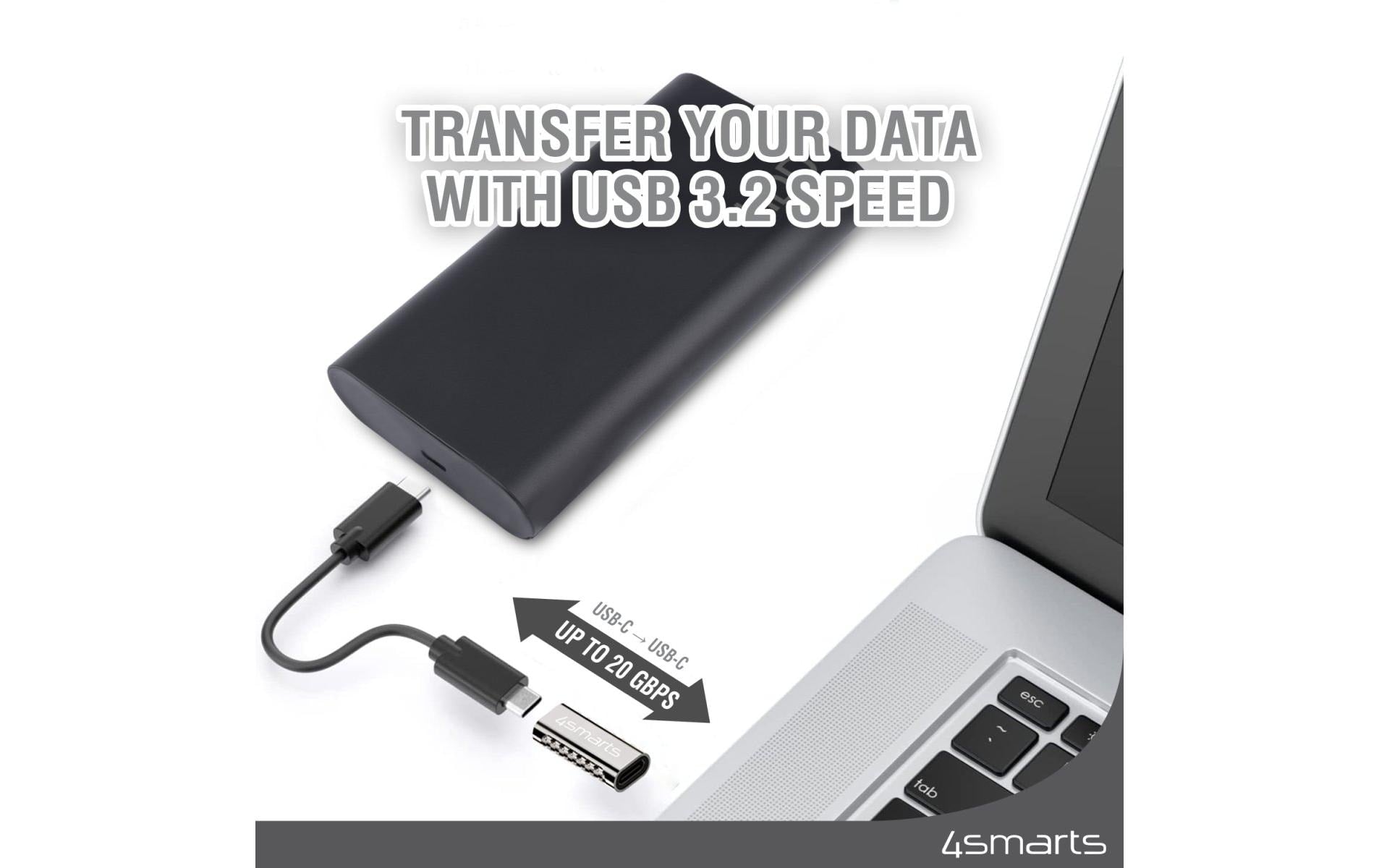 4smarts USB-Adapter USB-C auf USB-C – USB 3.2 Gen 2x2 (20 Gbit/s) – Abgewinkelt – Silber – 4er-Set