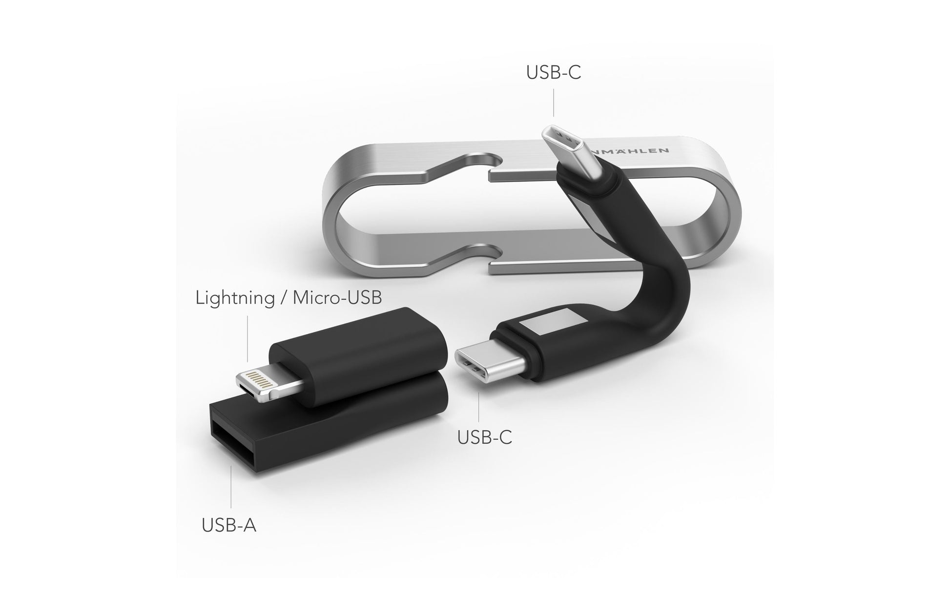Vonmählen Multi-Kabel – 6-in-1 USB-C auf Micro-USB 0,06 m, magnetisch, Schwarz/Silber