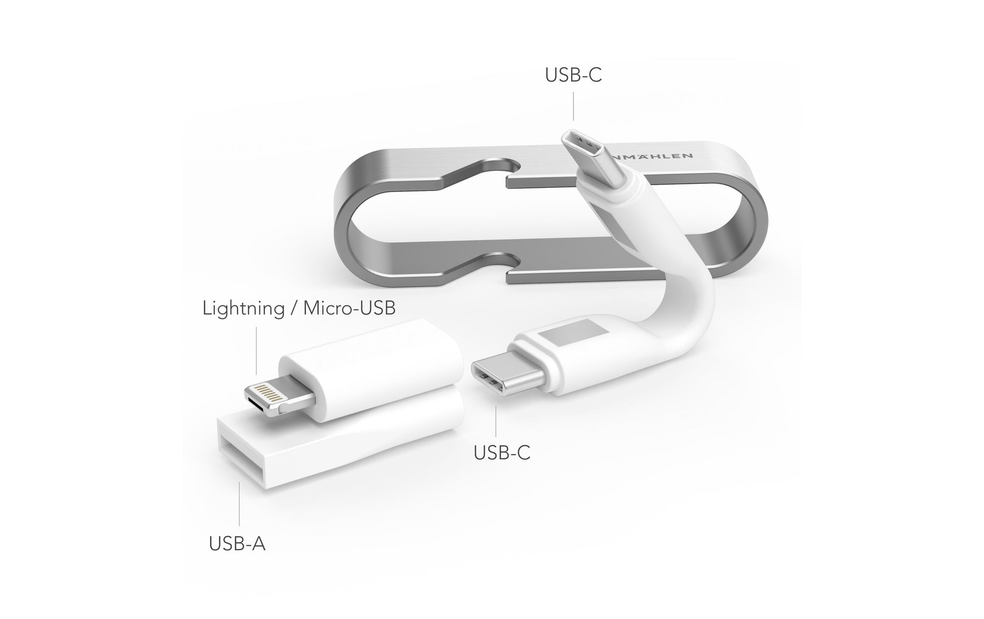Vonmählen Multi-Kabel – 6-in-1 USB-C auf USB-C/Lightning 0,06 m, Silber – für iPhone/Android
