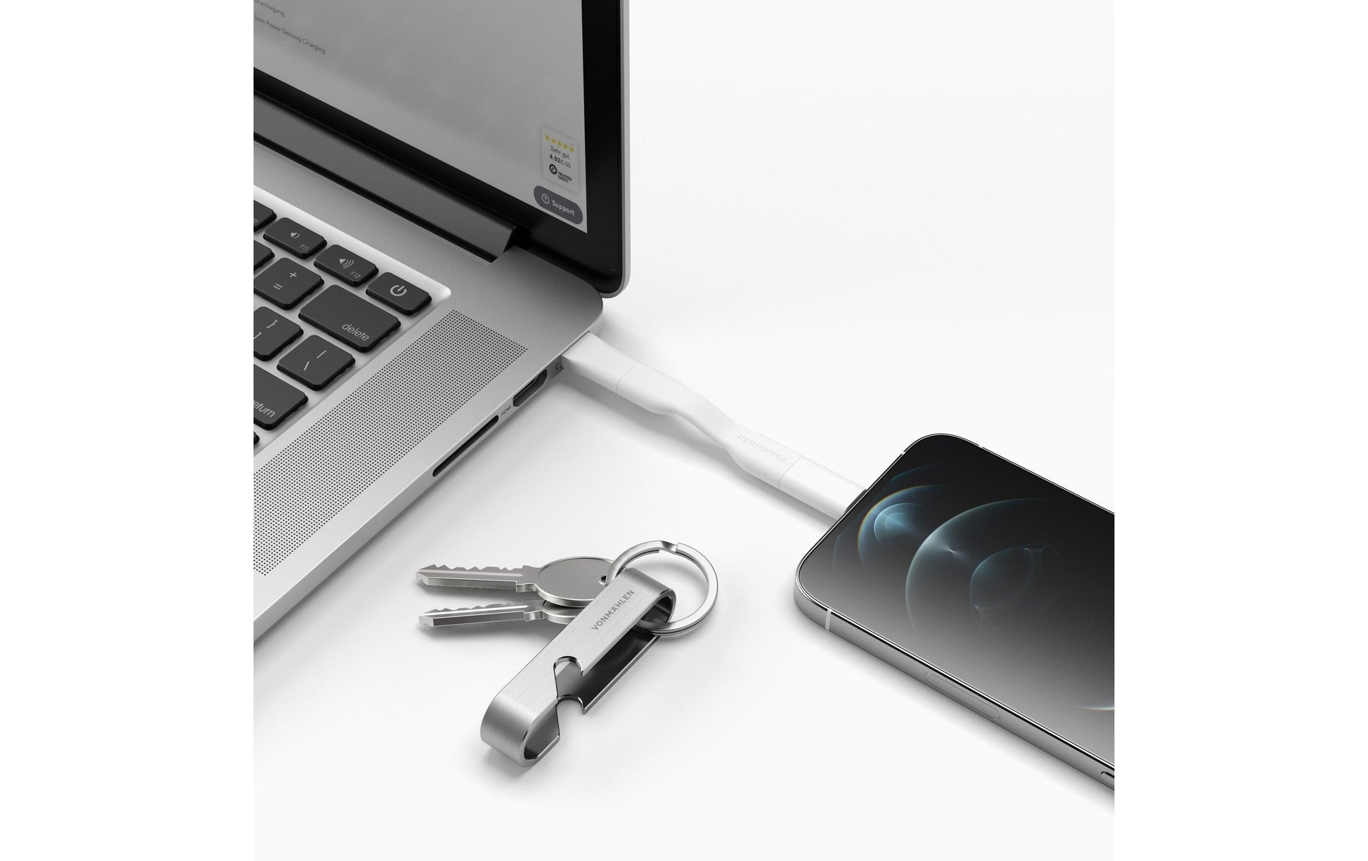 Vonmählen Multi-Kabel – 6-in-1 USB-C auf USB-C/Lightning 0,06 m, Silber – für iPhone/Android