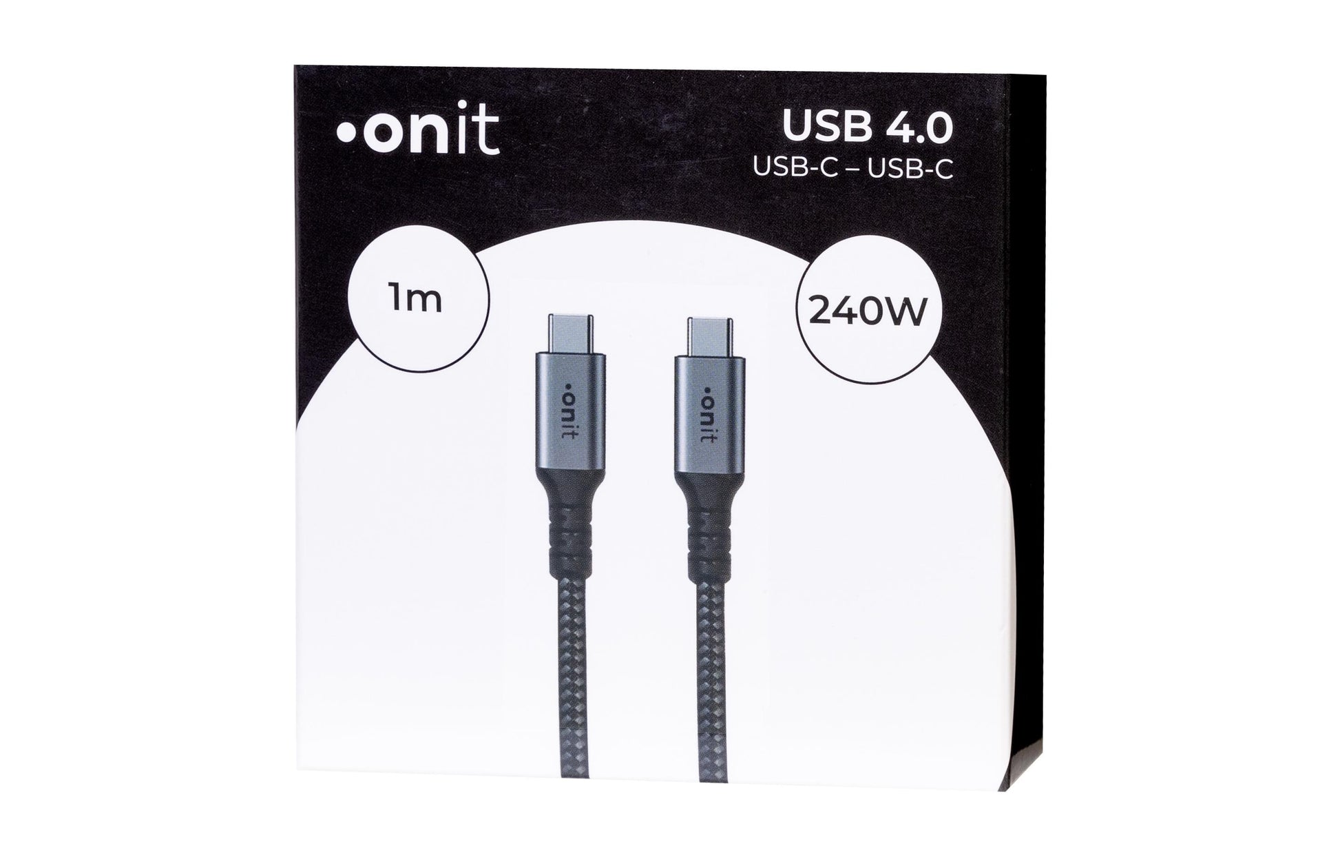 ONIT USB-C auf USB-C Kabel – USB4 40 Gbit/s – 1 m – PD 240 W – Textilmantel – Schwarz/Grau