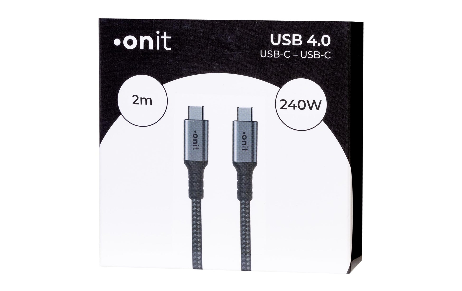 ONIT USB-C auf USB-C Kabel – USB4 20 Gbit/s – 2 m – PD 240 W – Textilmantel, Schwarz/Grau
