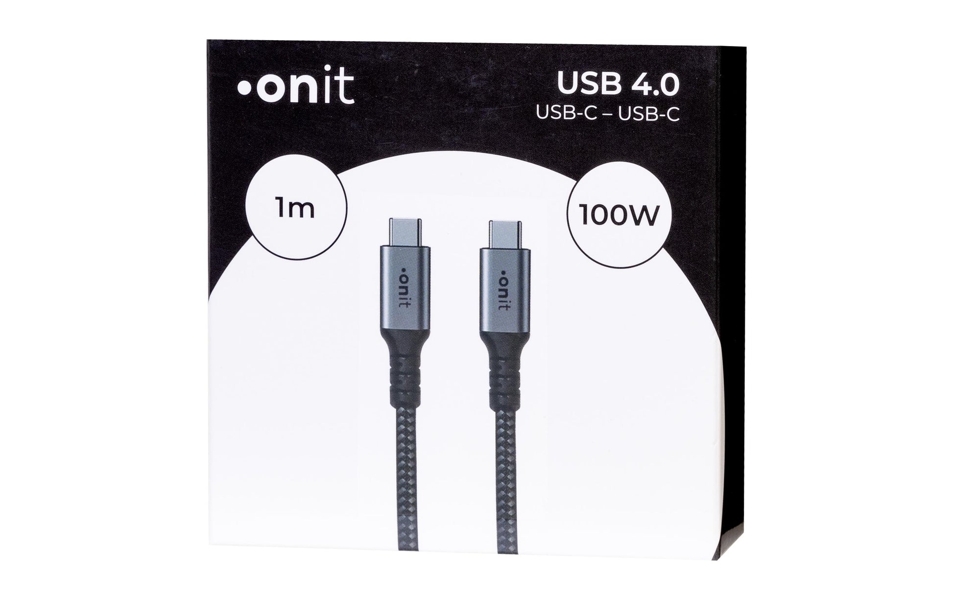 ONIT USB-C auf USB-C Kabel – USB4 40 Gbit/s – 1 m – PD 100 W – Geflochtener Textilmantel – Schwarz/Grau