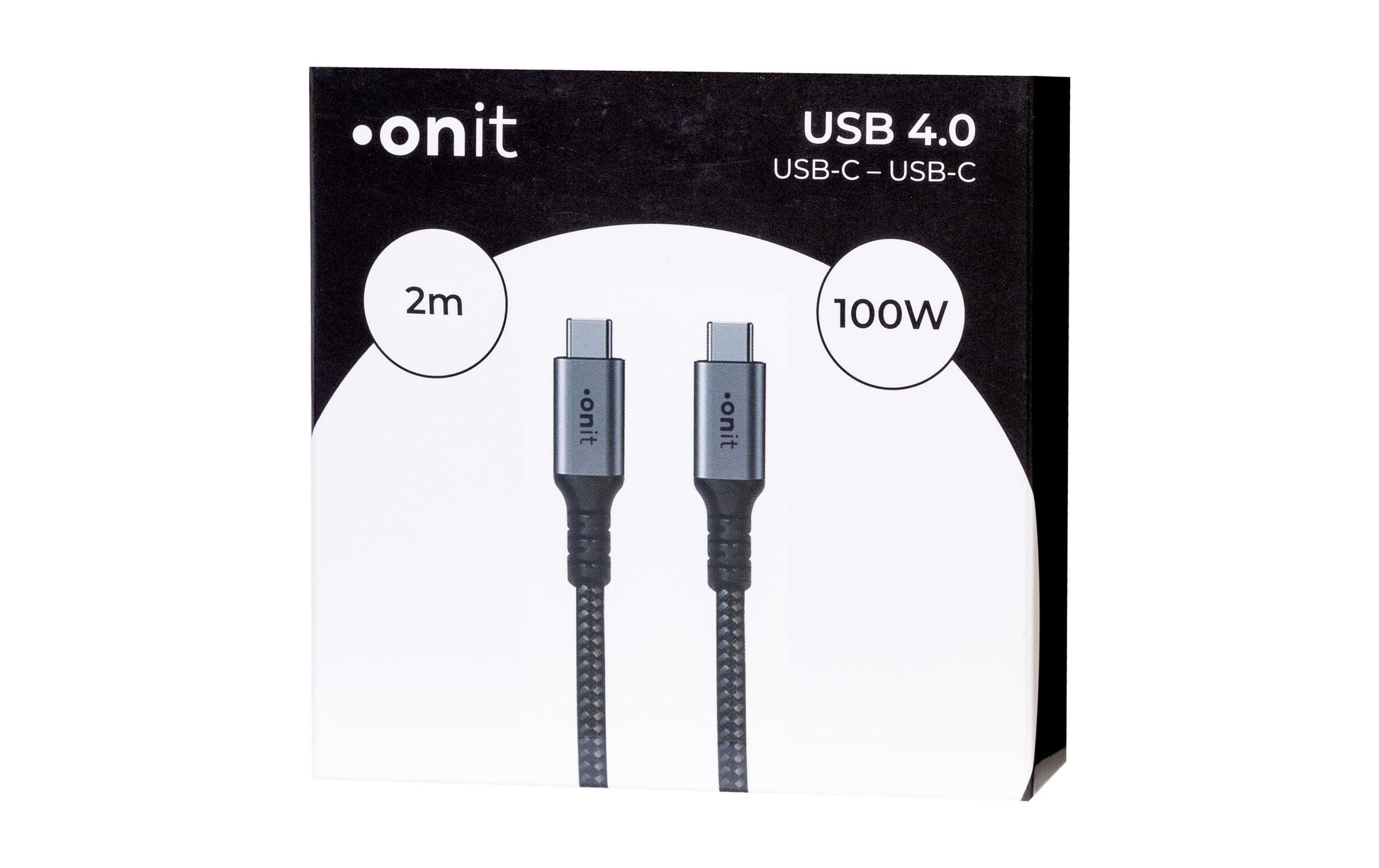 ONIT USB-C auf USB-C Kabel – USB4 20 Gbit/s – 2 m – PD 100 W – Textilmantel, verstärkt – Schwarz/Grau