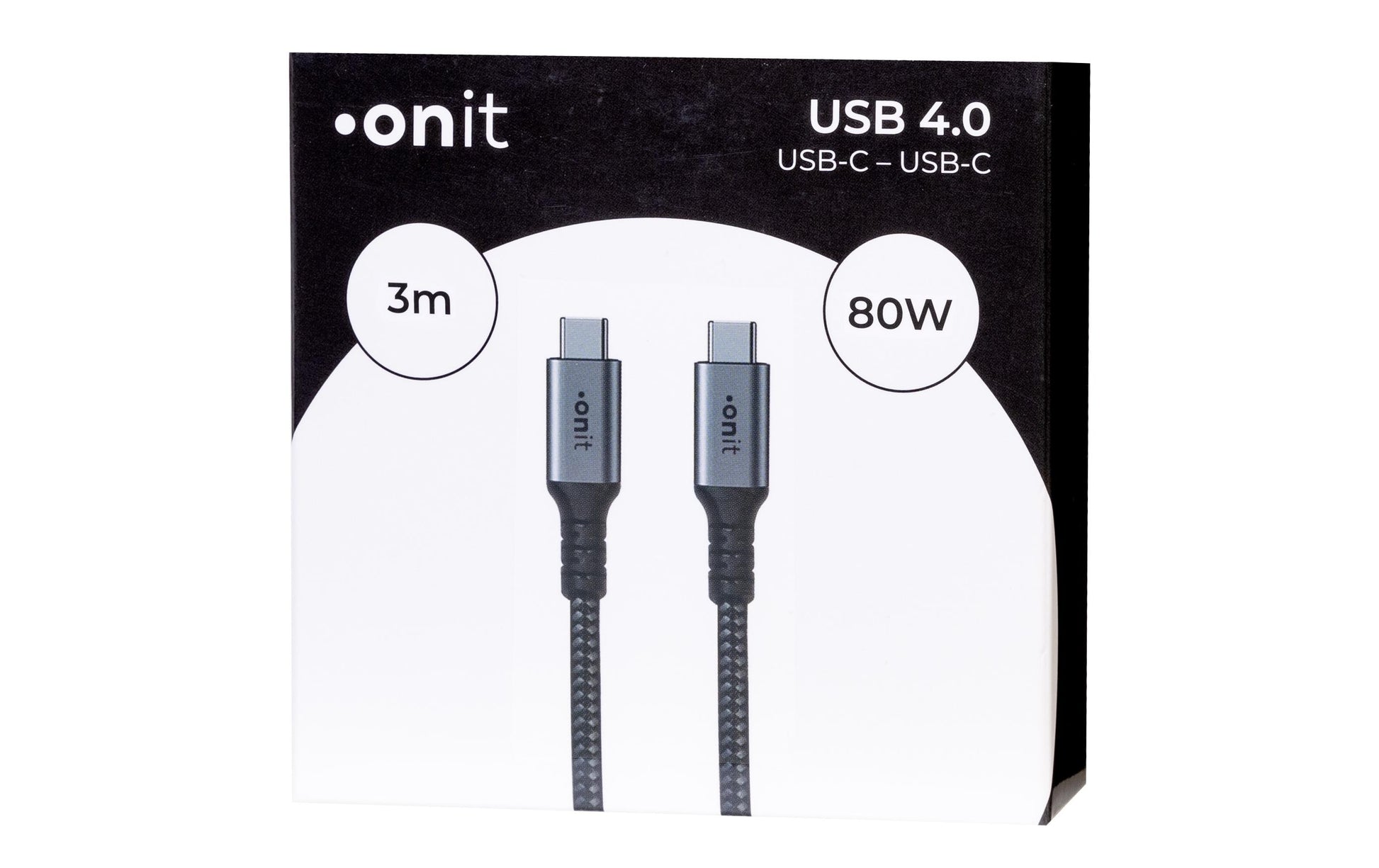 ONIT USB-C auf USB-C Kabel – USB4 20 Gbit/s – 3 m – PD 80 W – Textilmantel – Schwarz/Grau