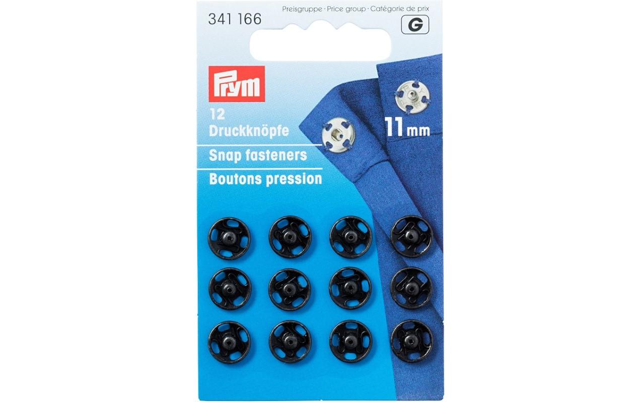 Prym Nähdruckknopf Ø 11 mm – Messing, schwarz, 12 Stück