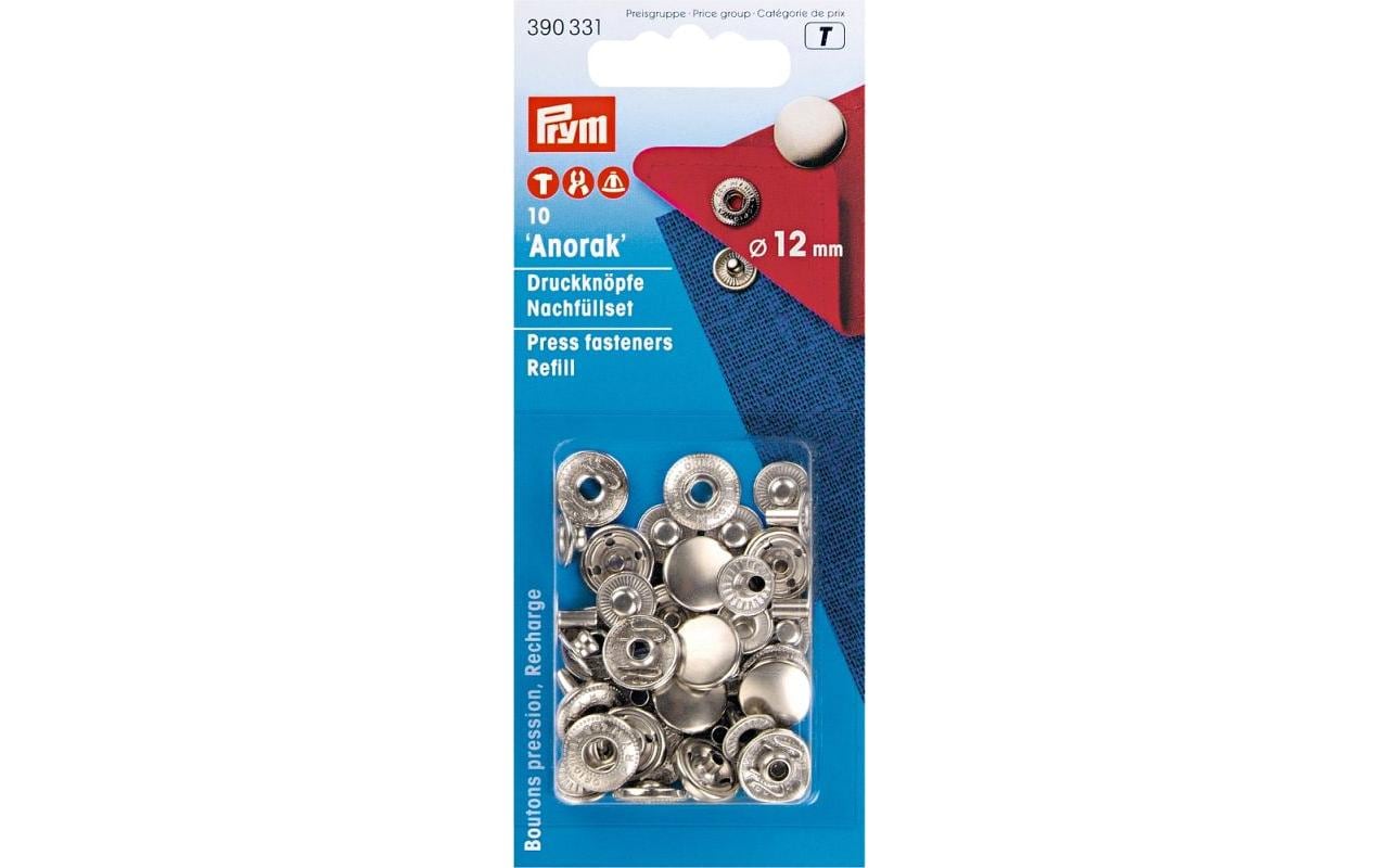 Prym Druckknopf Anorak Ø 12 mm – Messing, Silber, 10 Stück