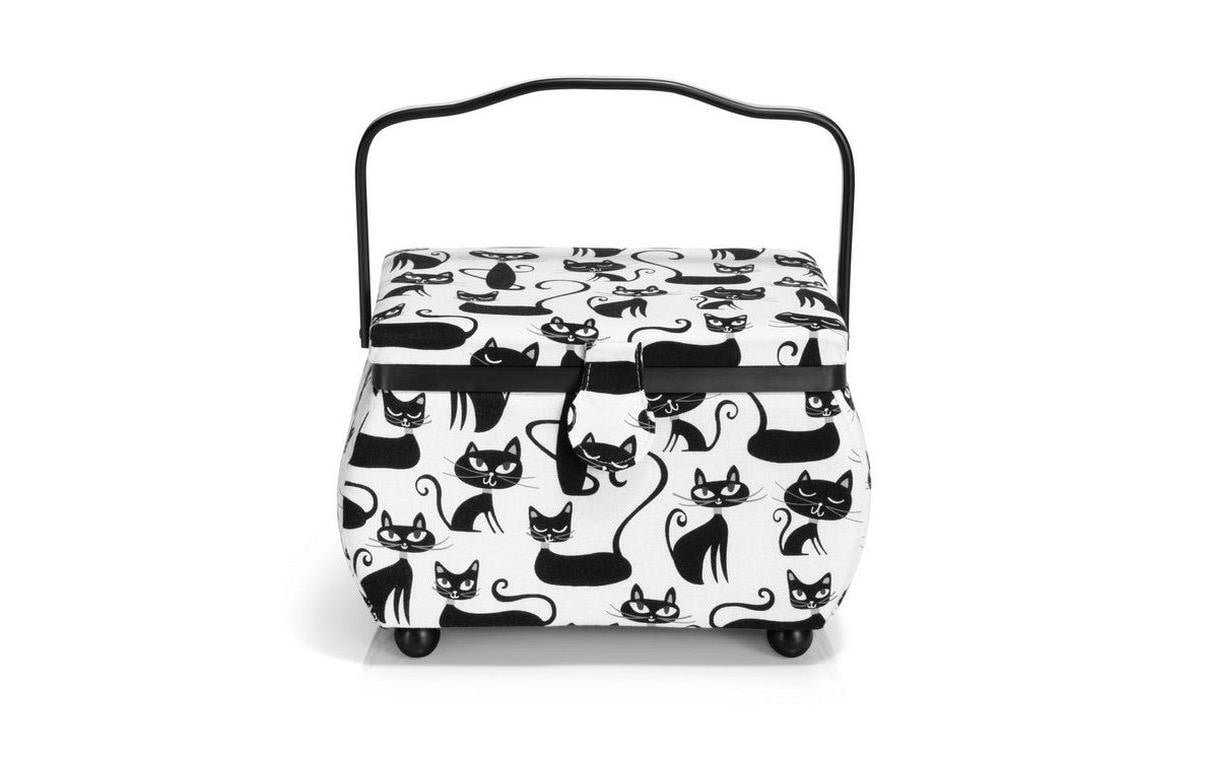 Prym Cats Aufbewahrungsbox (mit Deckel) – Baumwolle/Metall/Kunststoff – Schwarz/Weiss – 190 × 190 × 205 mm