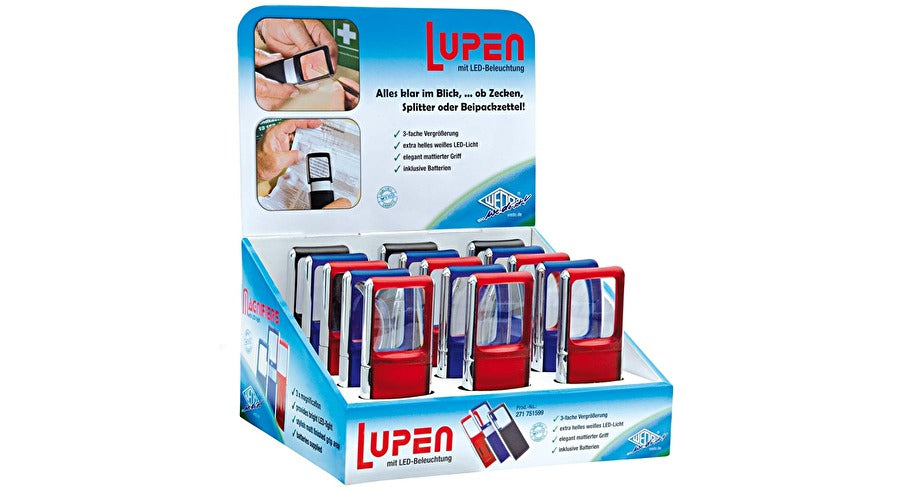 Wedo Rechtecklupe 271751599 – 118×47 mm, mit LED, 15er-Pack