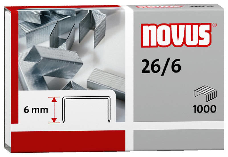 Novus Heftklammern 26/6 – für Novus B4 FC, B5 FC, B15 – 6 mm – verzinkt, Metall, silber – 1000 Stk.