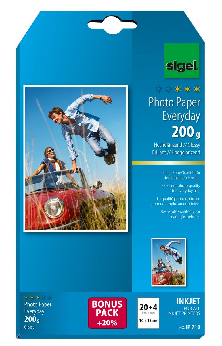 Sigel Fotopapier – glänzend, 10 × 15 cm, 200 g/m², 24 Blatt, für Inkjet