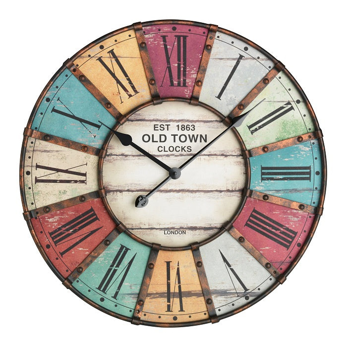 TFA Dostmann Vintage Wanduhr – Holz, Cyan, Elfenbein, Rot, Gelb