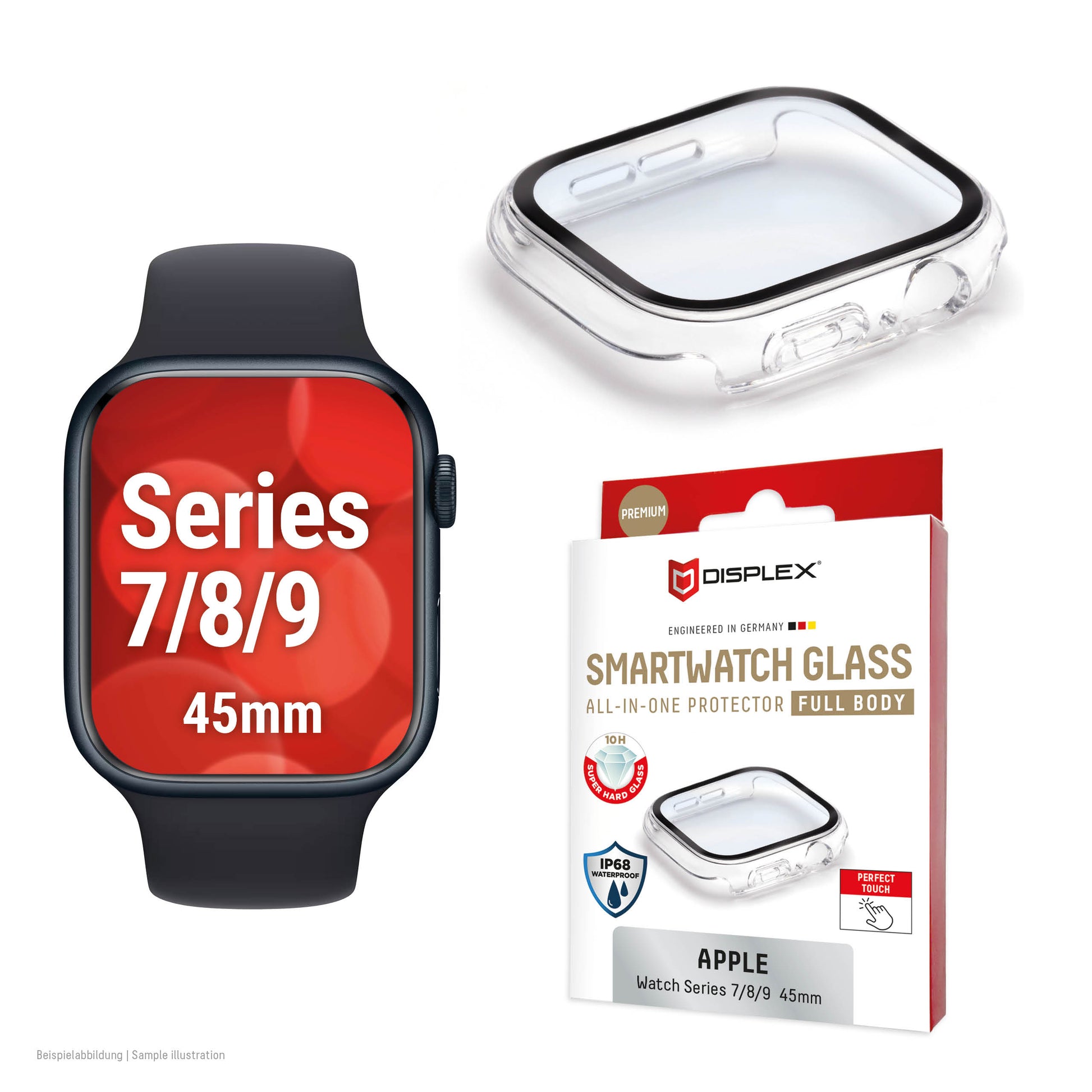 E.V.I. Displayschutz für Apple Watch Series 9/8/7 45 mm – Transparent, PC & gehärtetes Glas, 10H