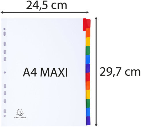 Exacompta Register A4 – blanko, 12 Taben, weisser Karton, farbige Taben