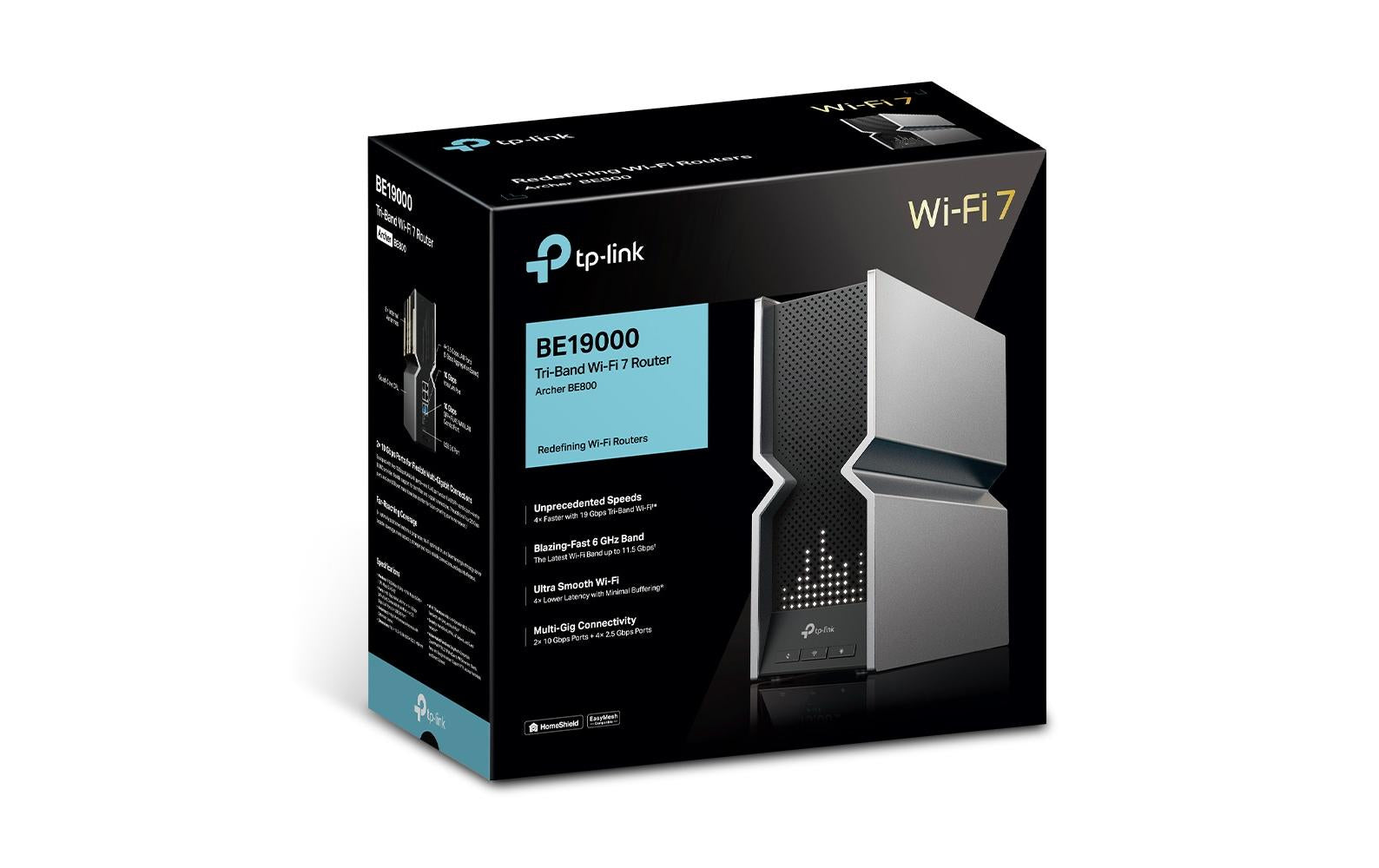TP-Link Archer BE800 – WLAN-Router, Wi-Fi 7, Tri-Band (2,4/5/6 GHz), bis 19000 Mbit/s, 2x10G, 4x2,5G