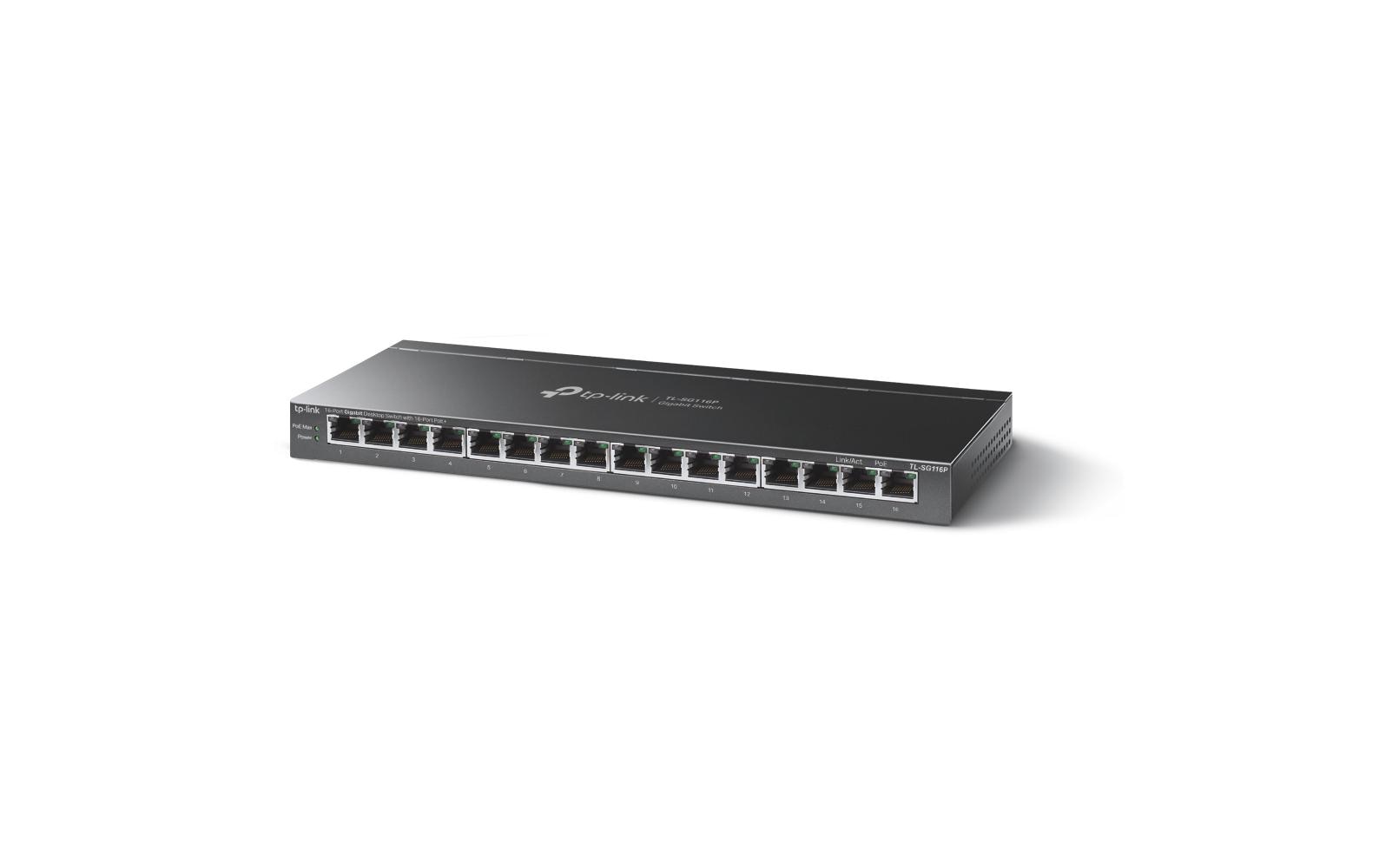TP-Link TL-SG116P – 16-Port Gigabit Switch, Unmanaged, PoE, 16x RJ-45 (1G), 32 Gbit/s