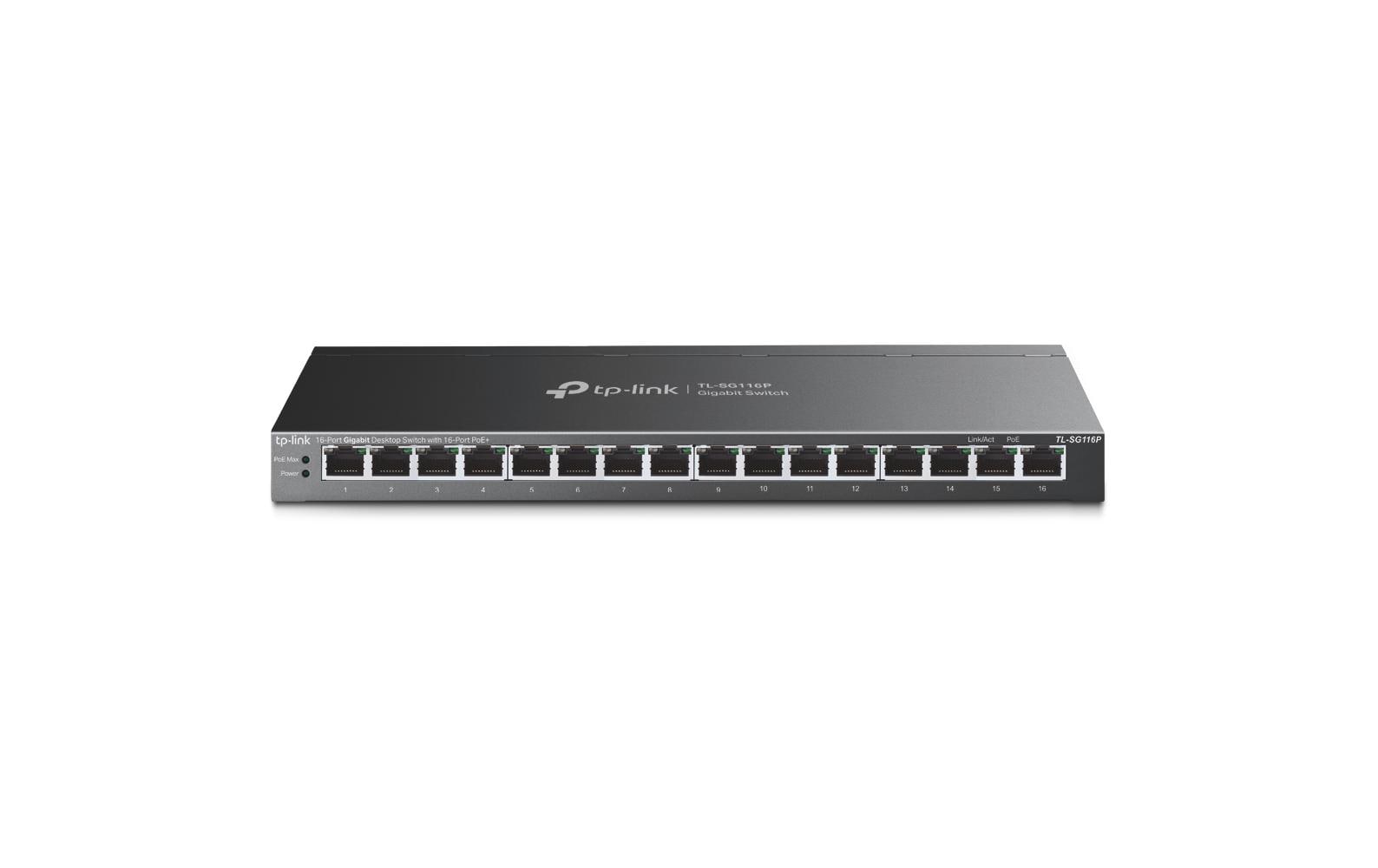 TP-Link TL-SG116P – 16-Port Gigabit Switch, Unmanaged, PoE, 16x RJ-45 (1G), 32 Gbit/s