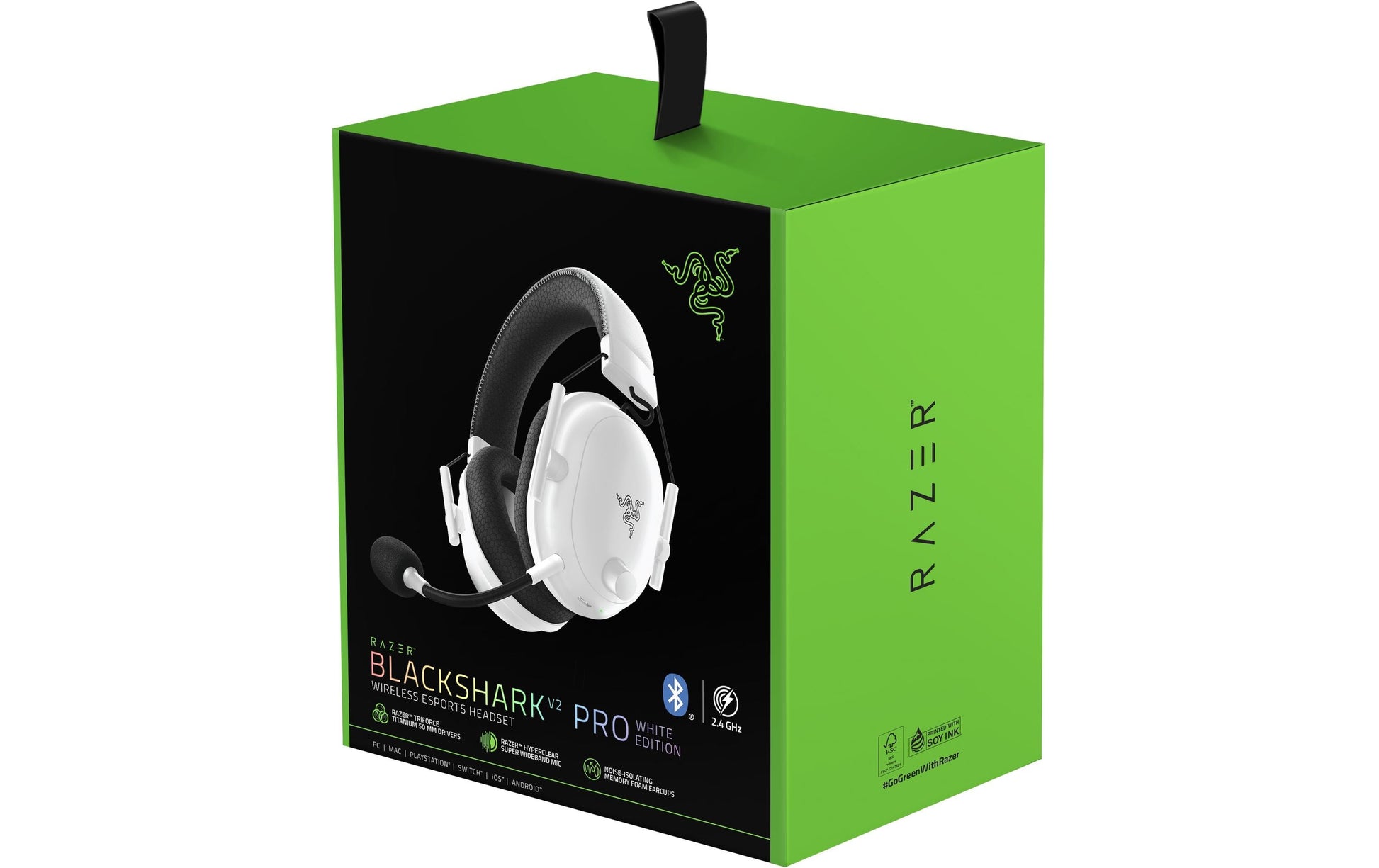 Razer Blackshark V2 Pro – Gaming-Headset – Bluetooth, Surround, abnehmbares Mikrofon – Weiss, für PS4 – bis 70 h