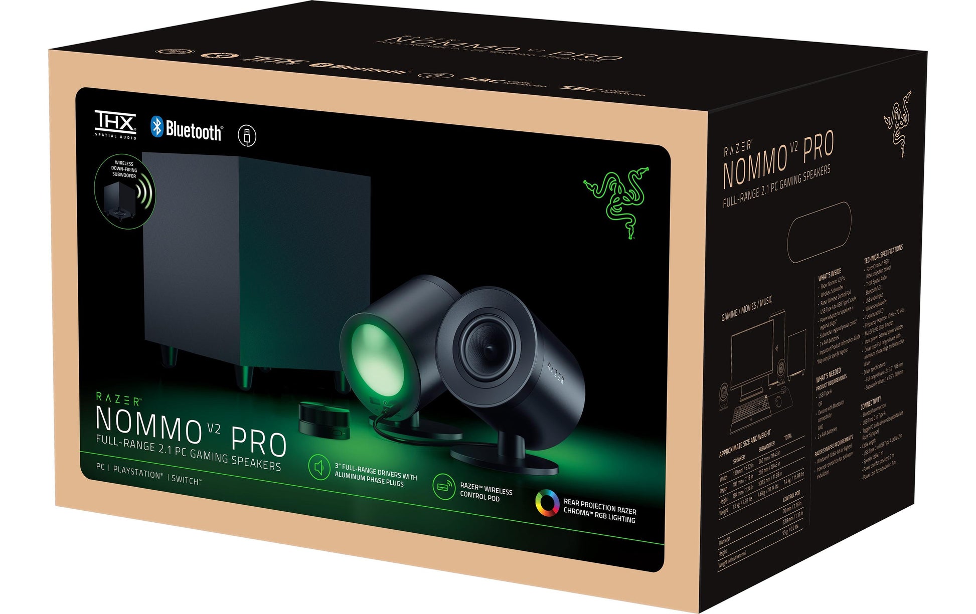 Razer Nommo V2 Pro – PC-Lautsprecher-Set – 2.1, mit Subwoofer, Bluetooth 5.3, Schwarz