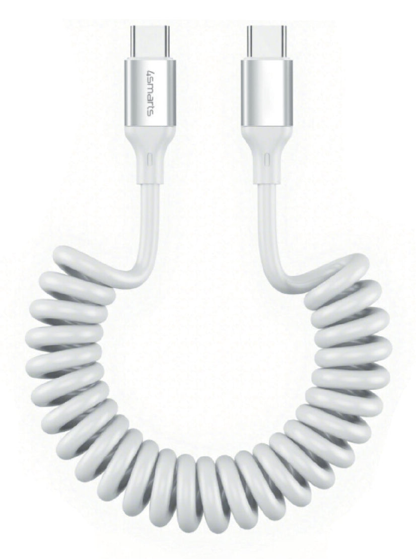 4smarts USB-C auf USB-C Kabel – USB 2.0 (480 Mbit/s) – 1,35 m – PD 100 W – Spiralkabel, TPU-Mantel – Weiss