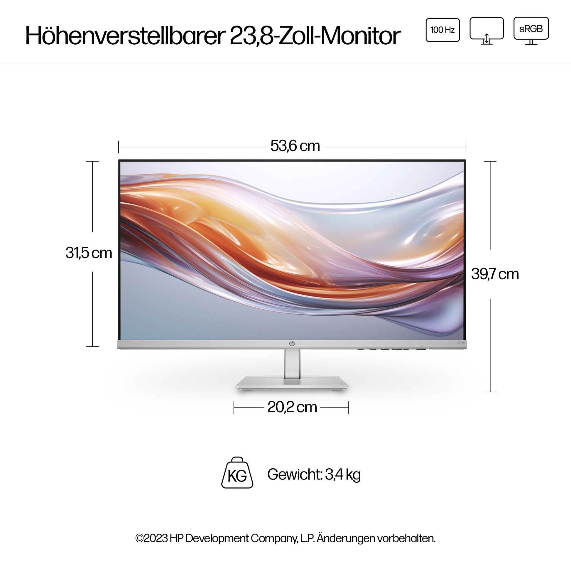 HP Serie 5 524sh – Monitor, 23,8" 1920 × 1080 (Full HD), LCD, Silber