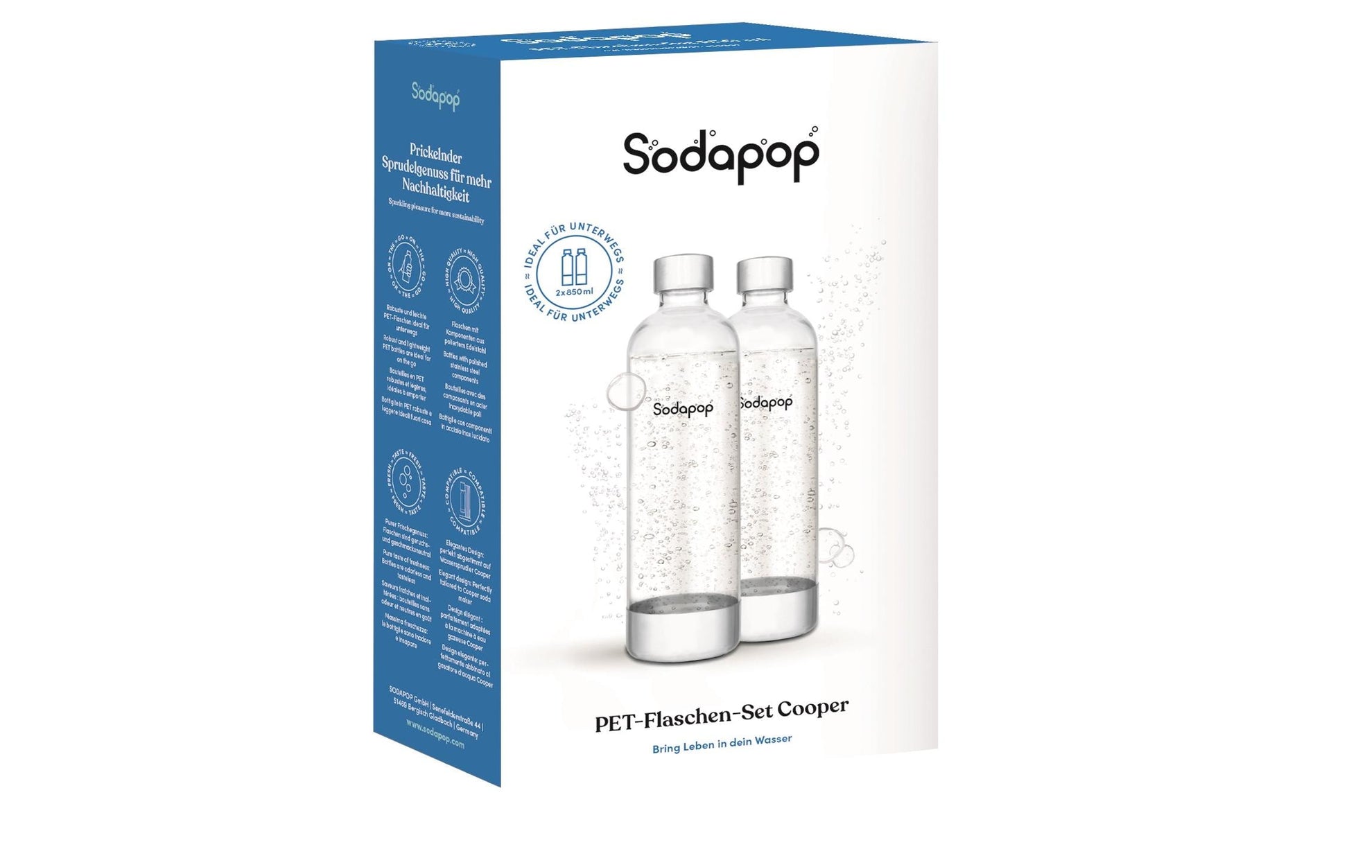 mySodapop Karbonisiererflasche – 850 ml, für Cooper, 2 Stk., PET, Transparent