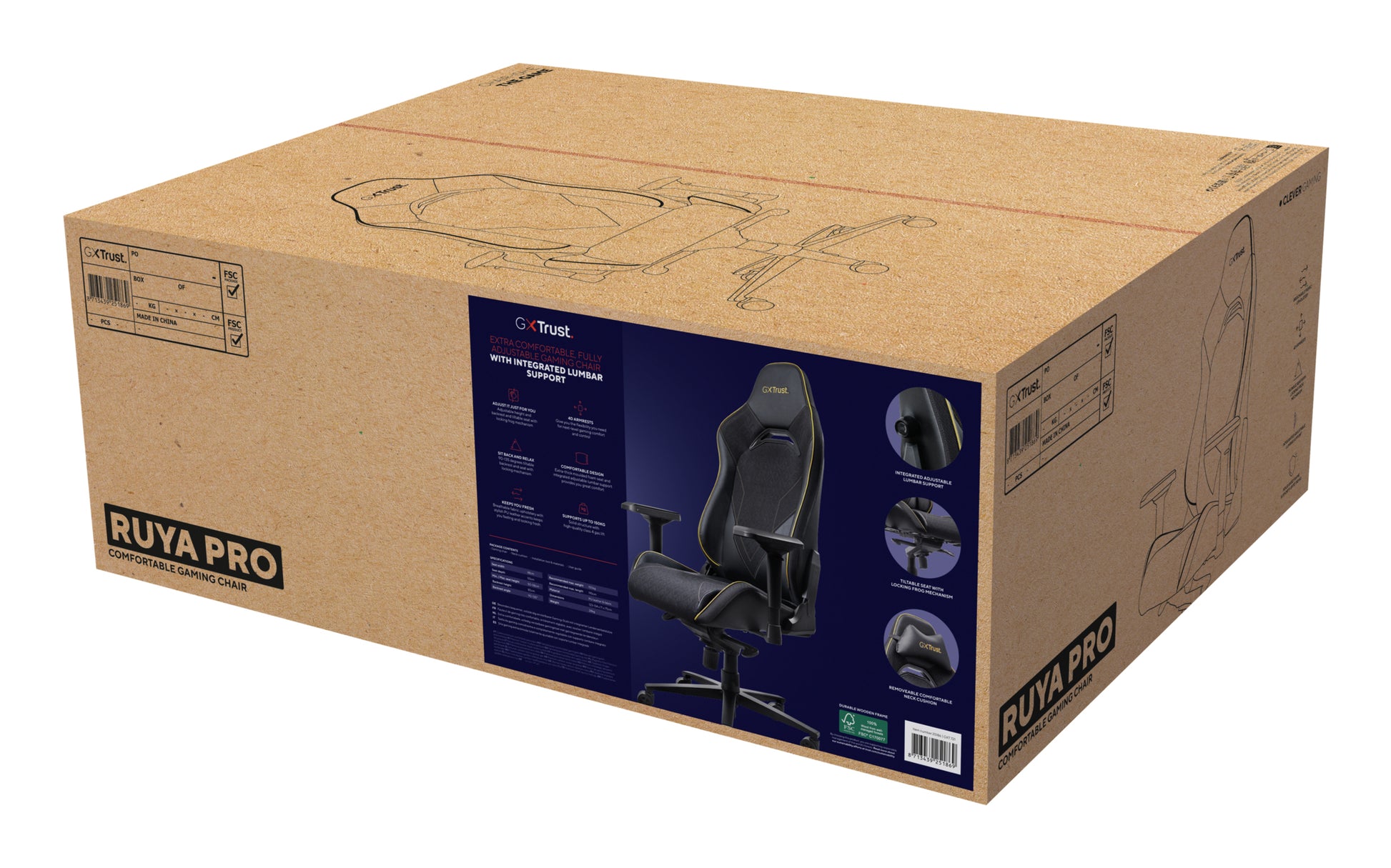 Trust Konferenzstuhl GXT721 Ruya Pro – 150 kg, schwarz