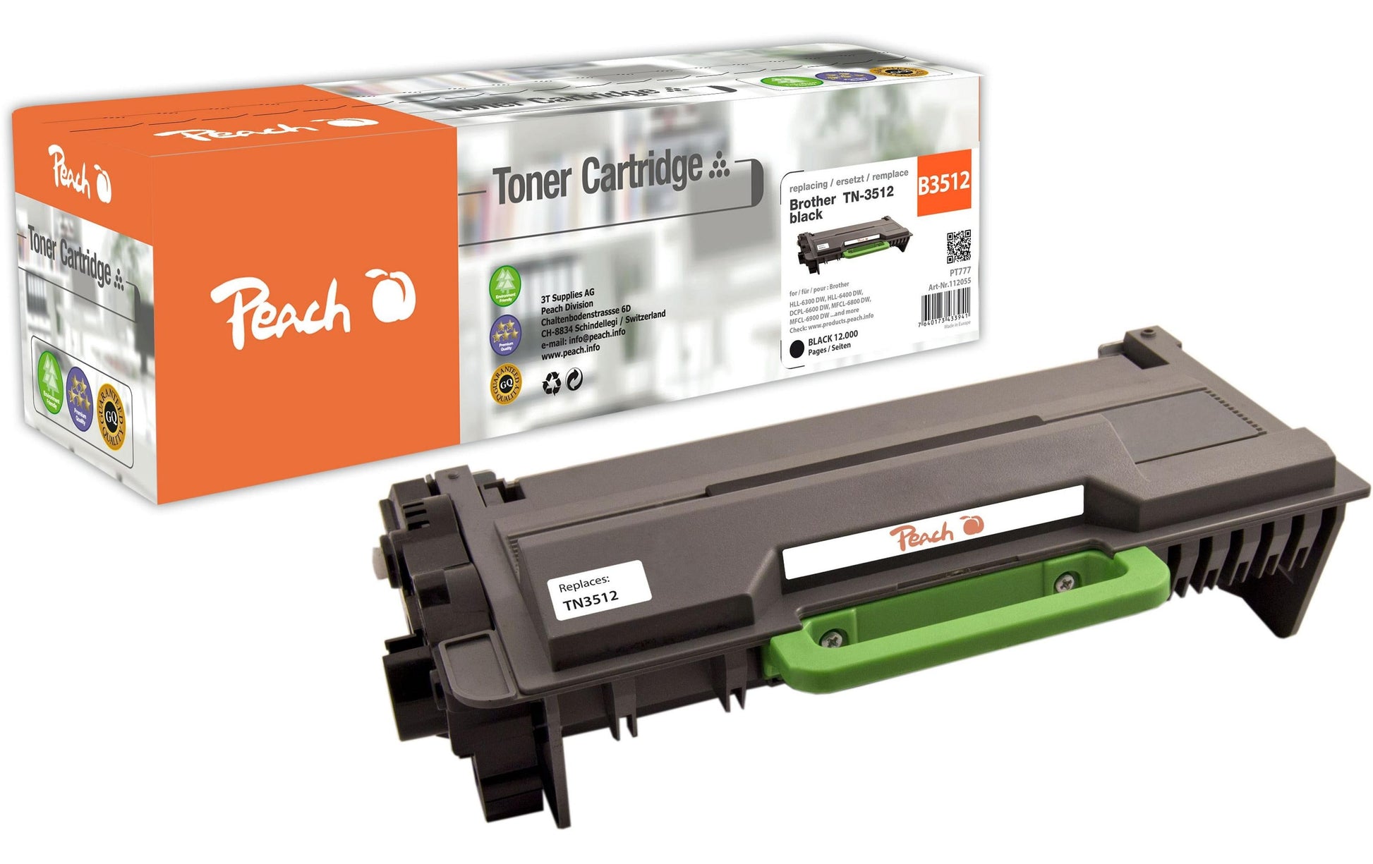 Peach TN-3512 schwarz Toner – kompatibel XL – 12'000 Seiten – für Brother HL-L 6300/HLL 6400/MFCL 6800 und andere