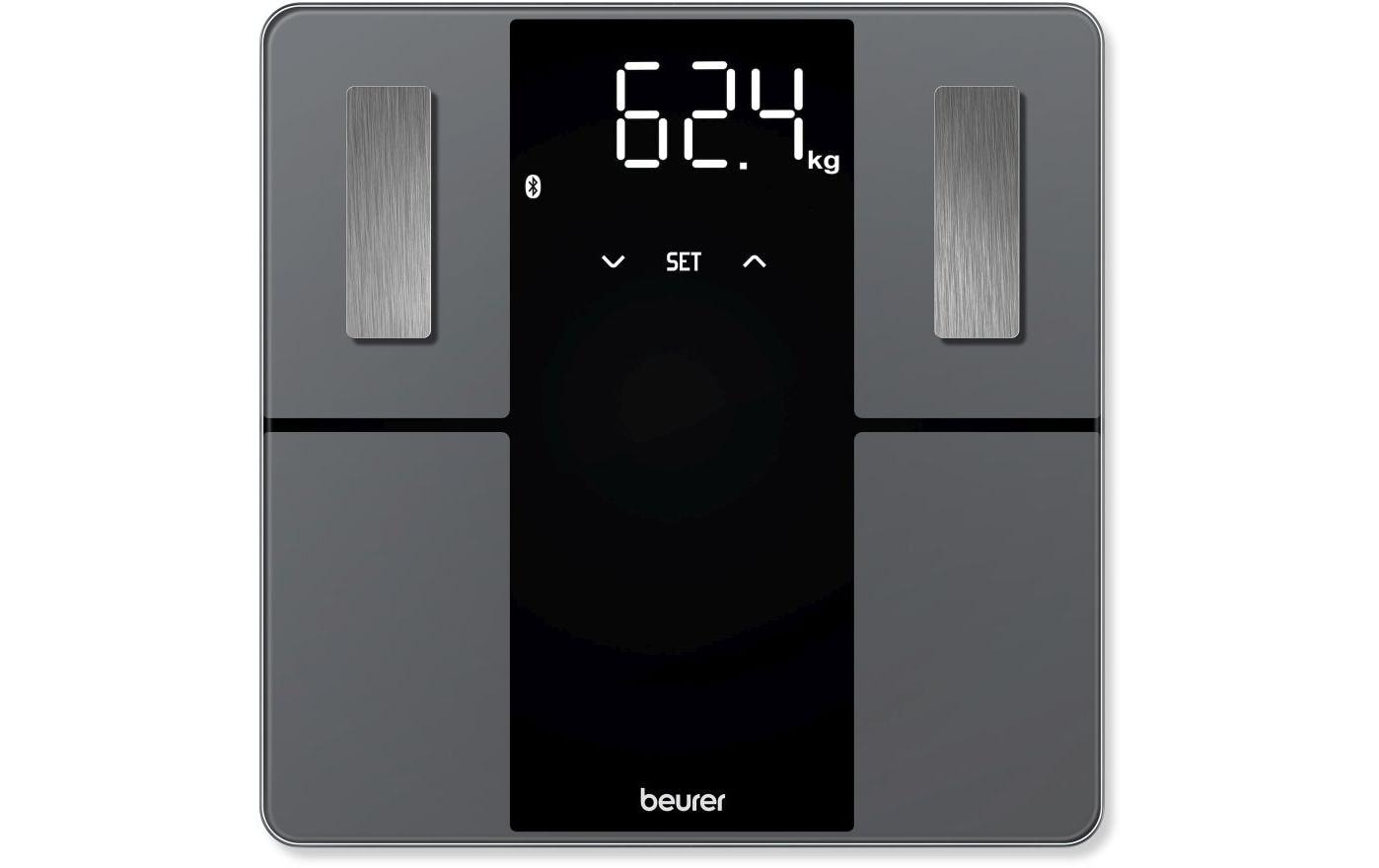 Beurer Universalwaage BF 500 – Tragkraft 180 kg, Teilung 100 g, Wiegefläche 30 × 30 cm, Batterie, Glas
