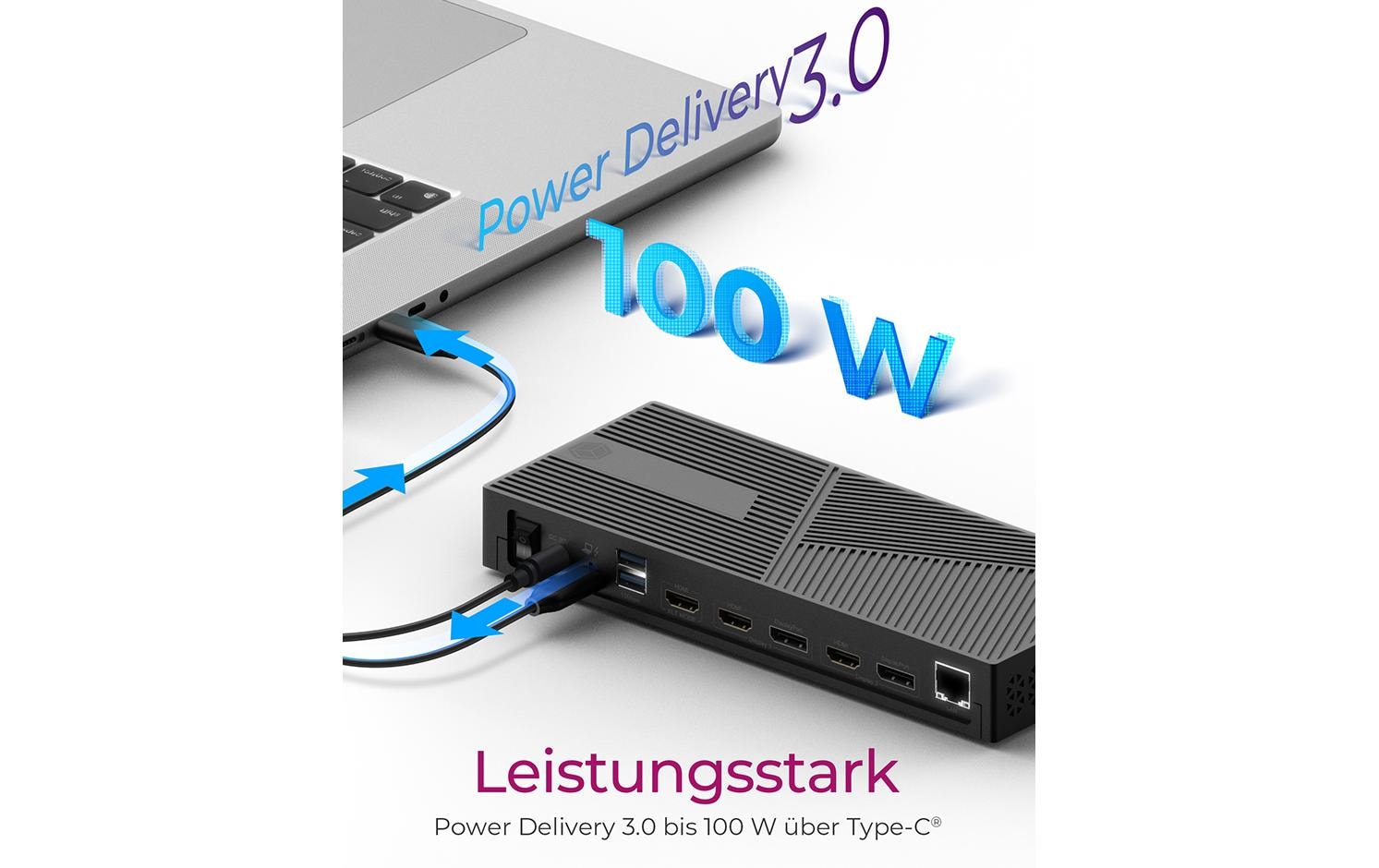 ICY BOX IB-DK2246AC Dockingstation – USB-C, 2× DP, 3× HDMI, 4× USB-A, 2× USB-C, 130 W PD, GbE, 3,5 mm Audio
